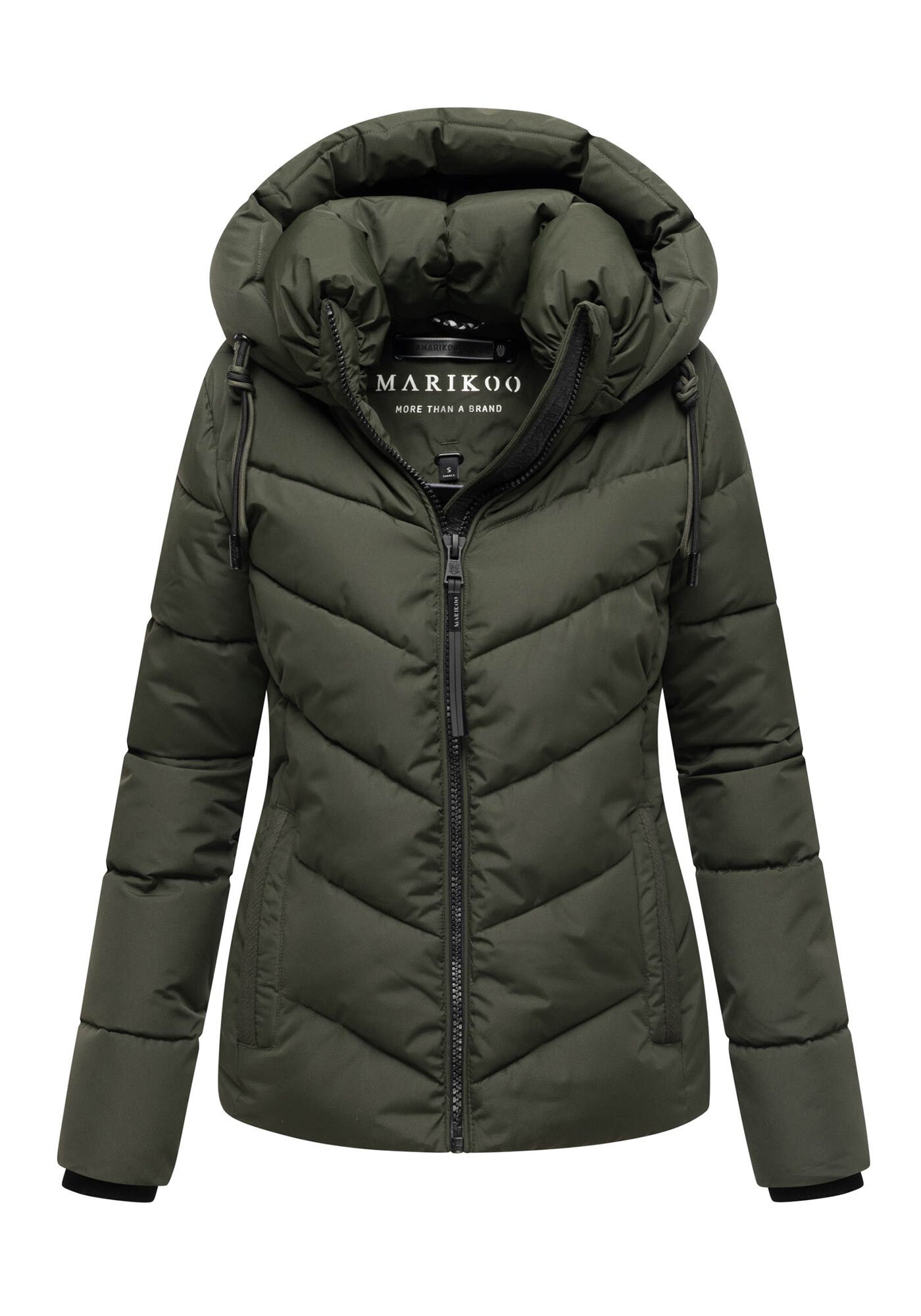 Winterjacke MARIKOO "Sahnemausii", Damen, Gr. XXL, grün (schwarz olive), Obermaterial: 100% Polyester; Futter: 100% Polyester; Wattierung: 100% Polyester; Ärmelfutter: 100% Polyester, Jacken Winterjacke, mit abnehmbarer Kapuze und hohem Kragen 3