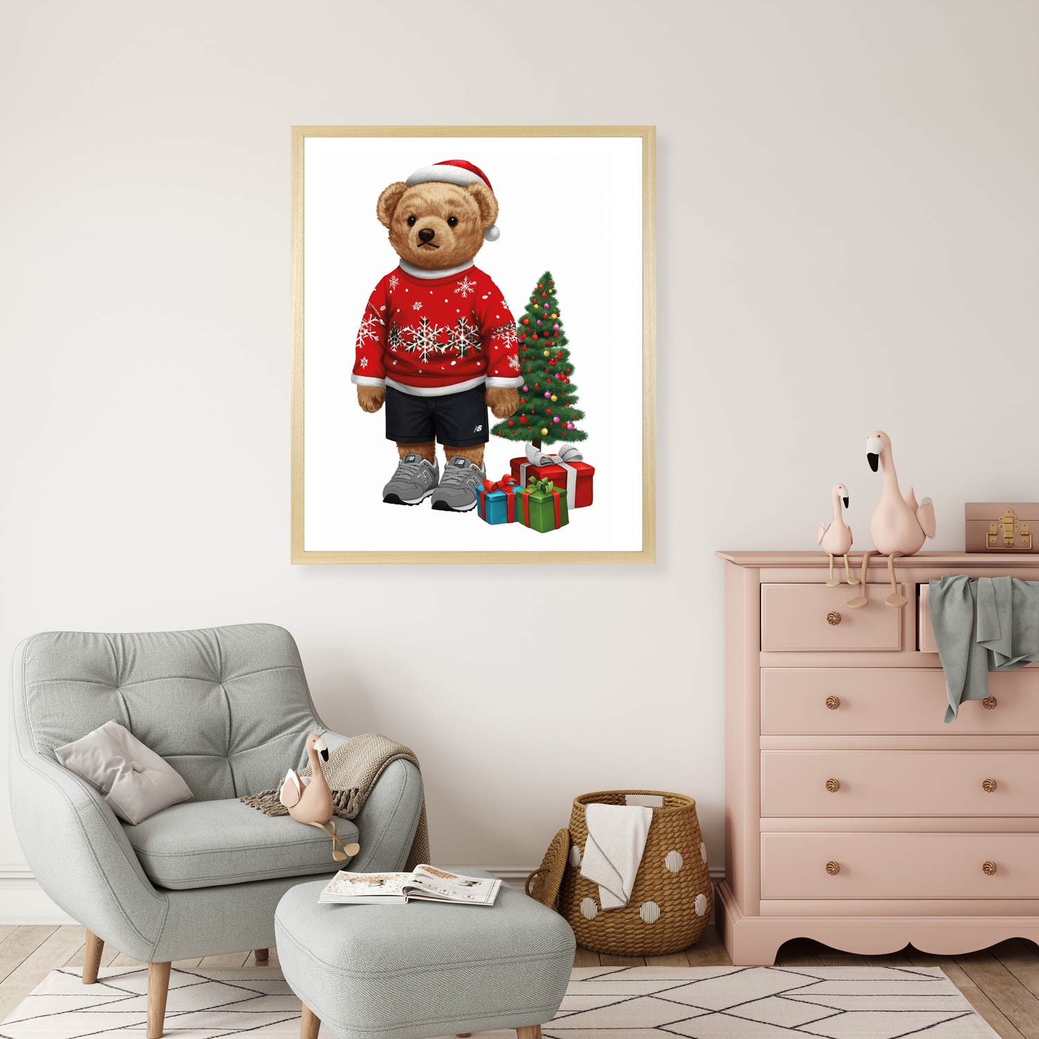 queence Bild mit Rahmen "Teddy Bär mit Weihnachtsmütze und Geschenken" Bär günstig online kaufen