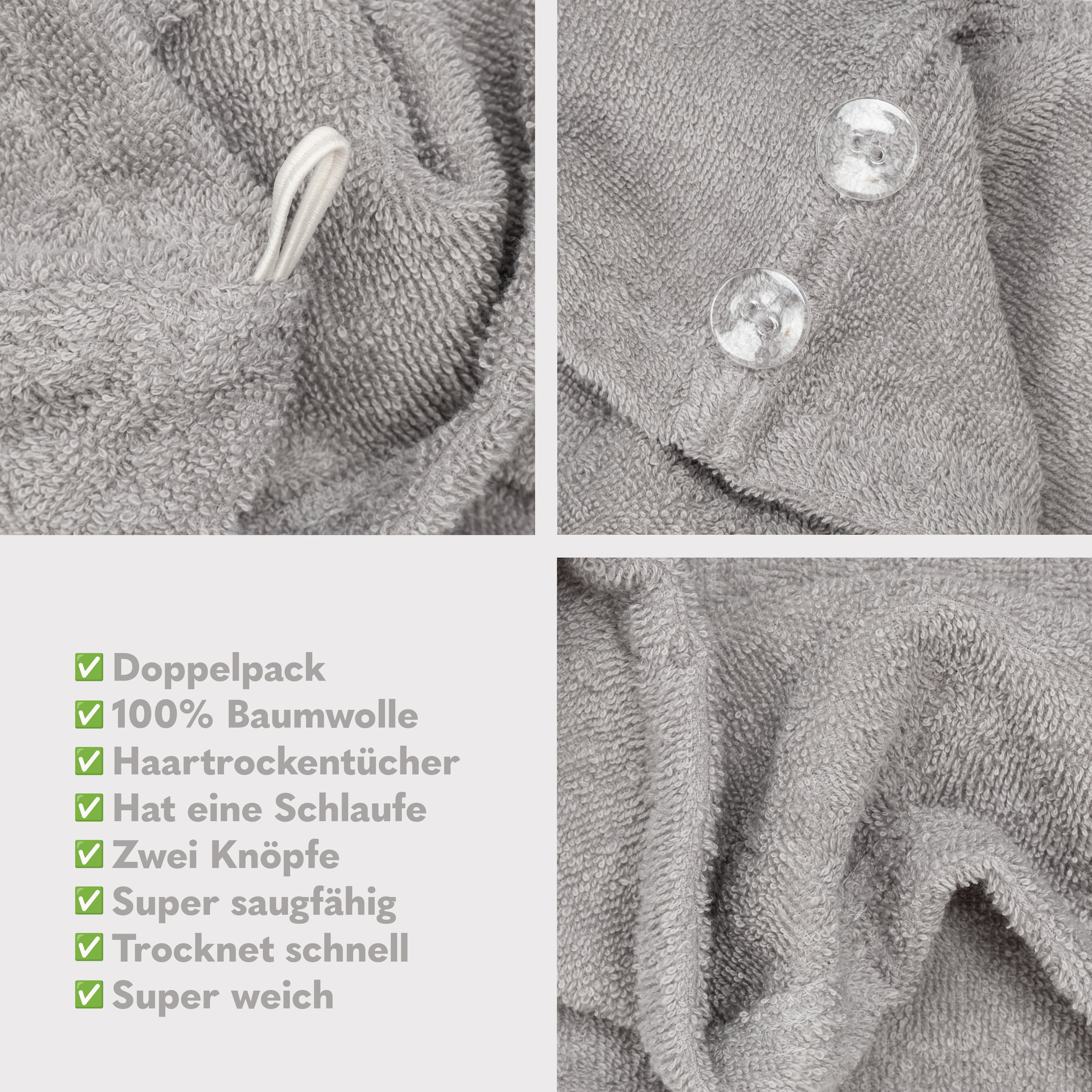 HAMMETEX Turban-Handtuch »2er Set Haarturban Damen, 100% Baumwolle, Flauschig & Schnelltrocknend«, (Set, 2 St., 2), Uni-Farben, weich