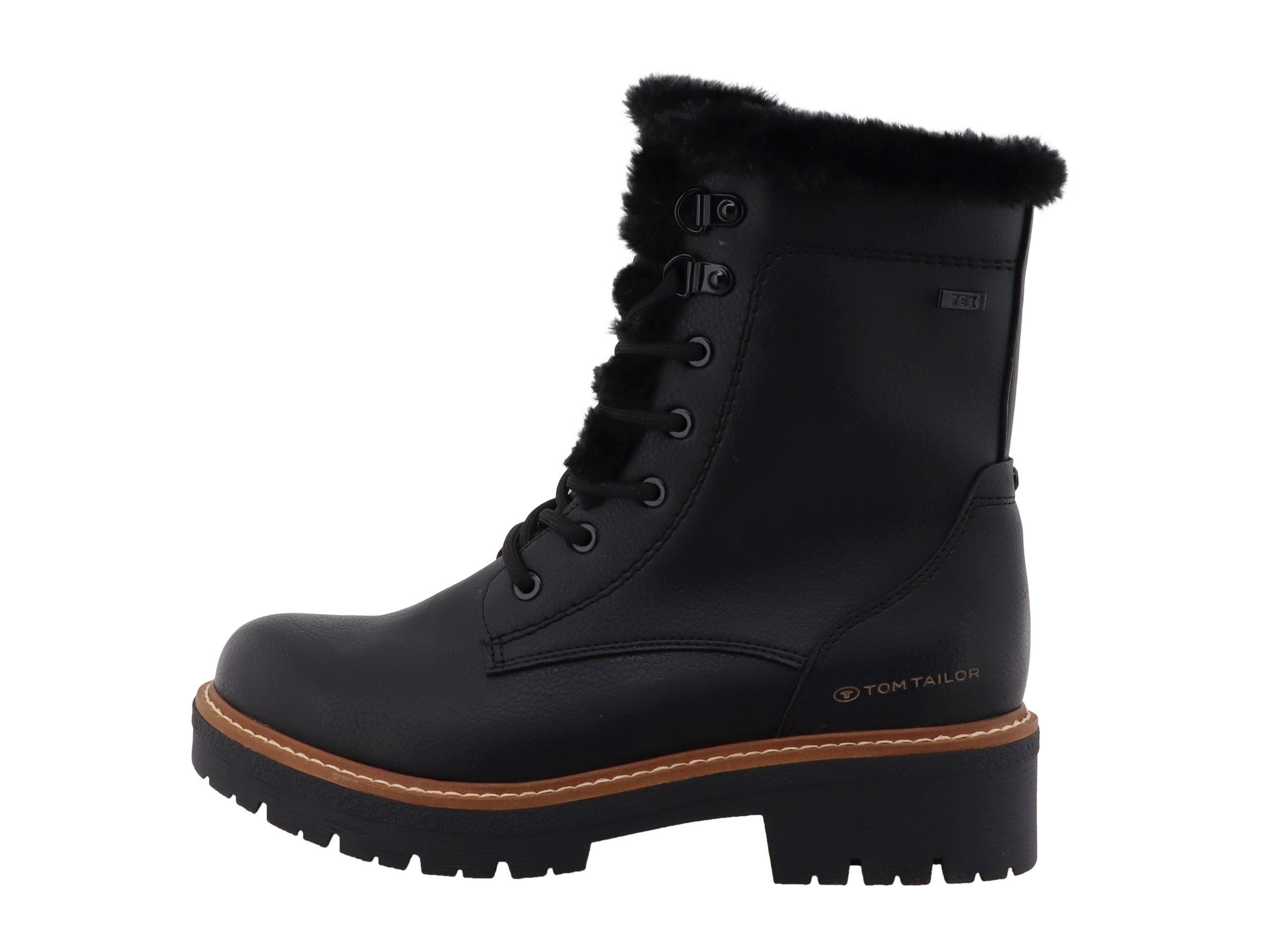 TOM TAILOR Winterstiefelette  Blockabsatz, Winterboots mit Fellimitat am Schaftrand