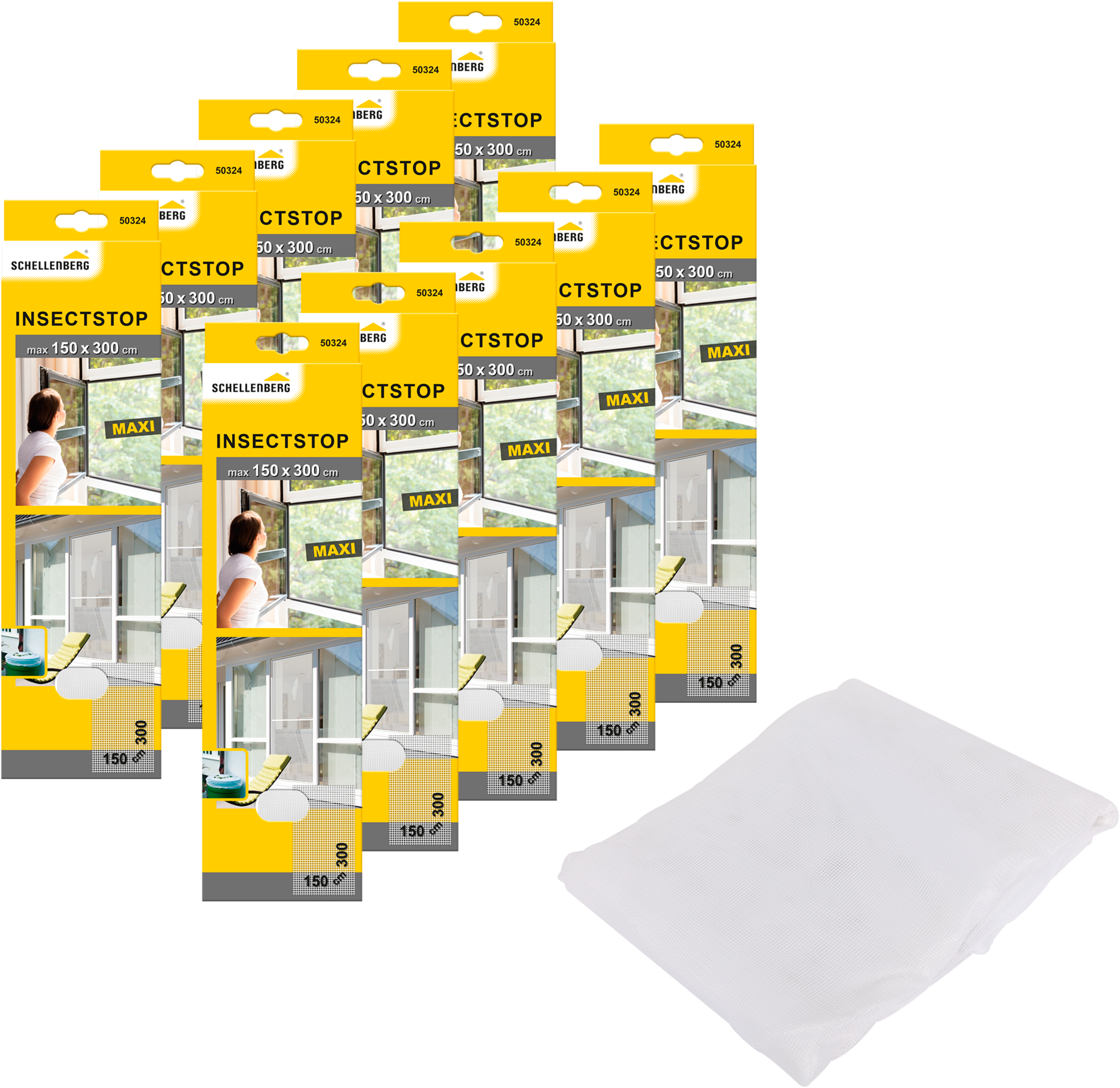 SCHELLENBERG Fliegengitter-Gewebe "Maxi für große Fenster", B/H: 150cm x 300cm, 10er Pack, weiß, Insektenschutzgitter, Insektenschutz und