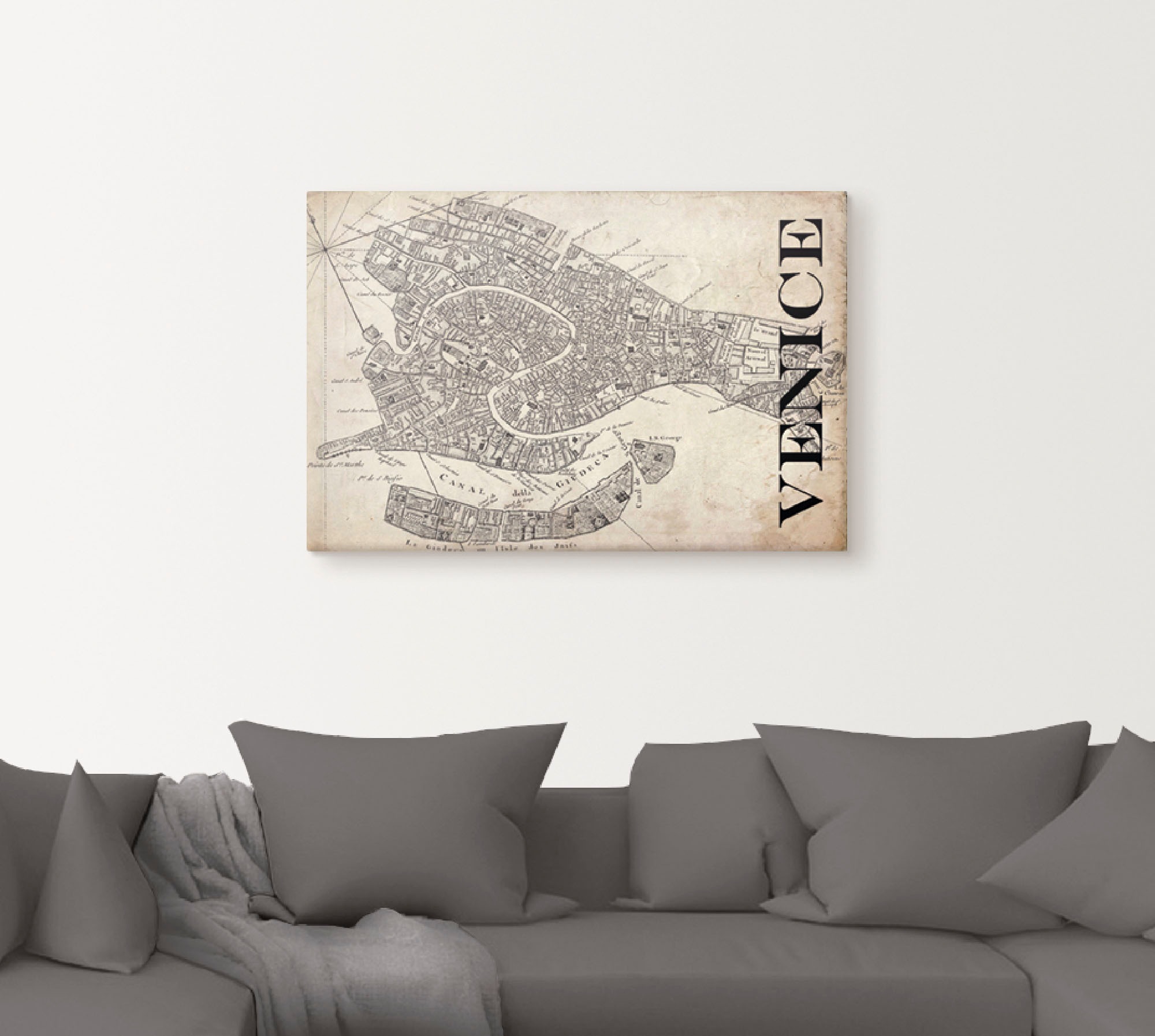 Artland Wandbild »Venedig Karte Straßen Karte Grunge«, Italien, (1 St.), als Alubild, Leinwandbild, Wandaufkleber oder Poster in versch. Größen