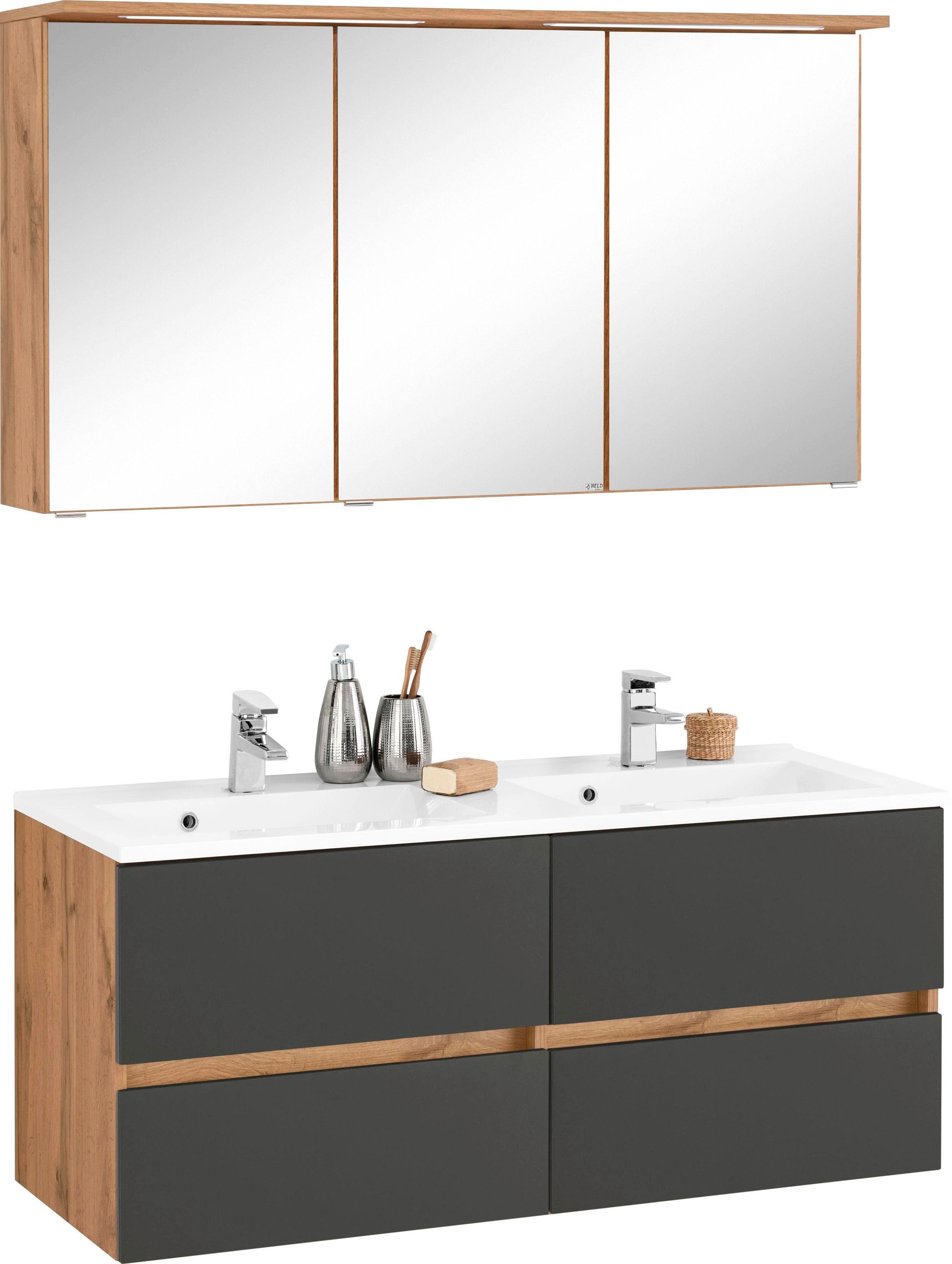 welltime Badmöbel-Set "Lucca" 2 Stk. tlg. Doppelwaschtisch, Breite 120 cm günstig online kaufen