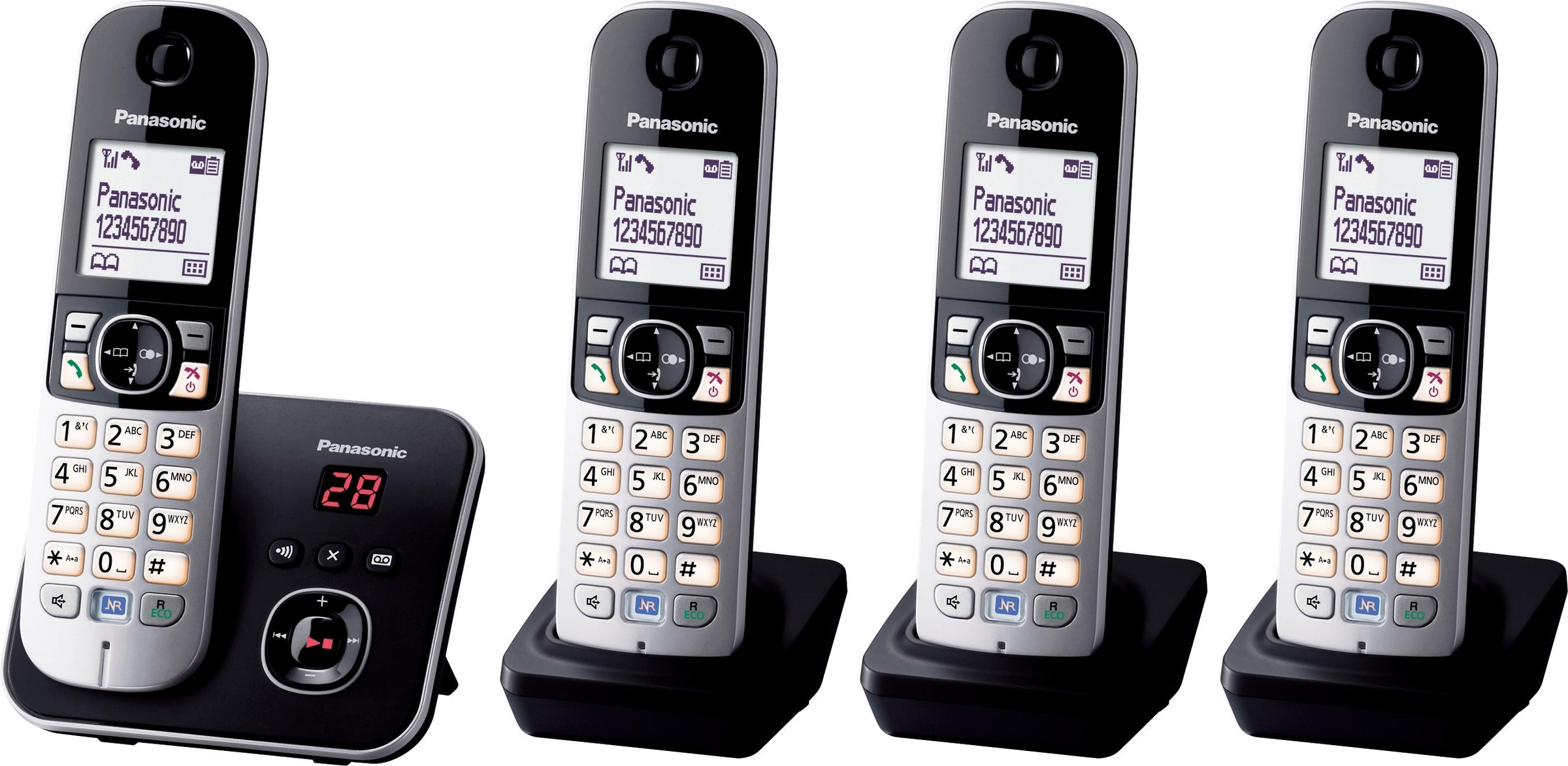 Panasonic Schnurloses DECT-Telefon »KX-TG6824GB«, (Mobilteile: 4), Nachtmodis, Freisprechen, Anrufbeantworter