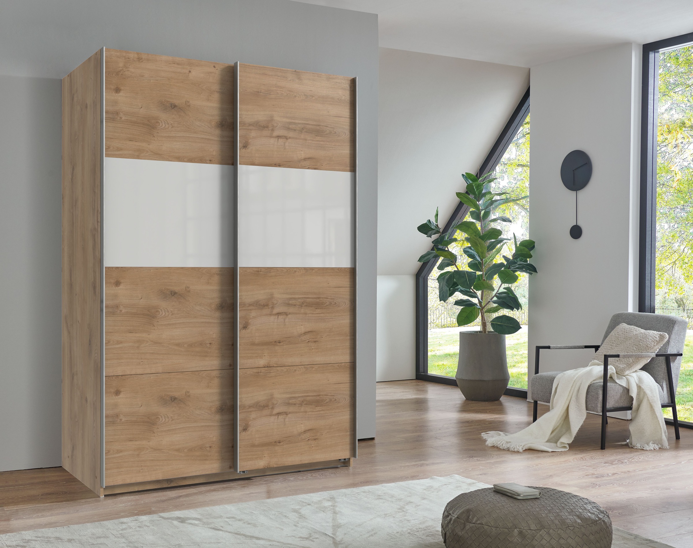 Wimex Schwebetürenschrank "Bramfeld Kleiderschrank" mit Glaselementen und zusätzlichen Einlegeböden
