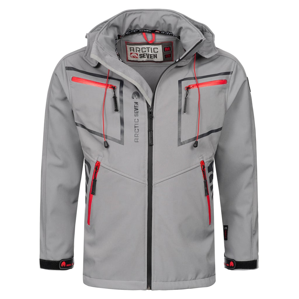 Arctic Seven Softshelljacke »ASPierr«, sportliche Outdoor Funktionsjacke mit abnehmbarer Kapuze