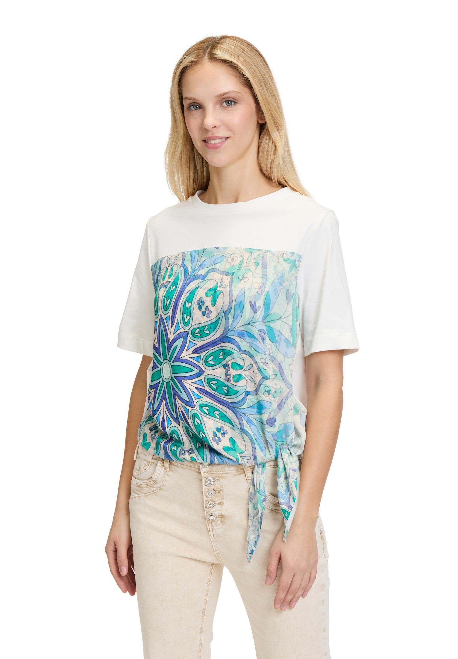 Cartoon Kurzarmshirt "Cartoon Damen Rundhals-Shirt mit Schleifenknoten", (1 günstig online kaufen