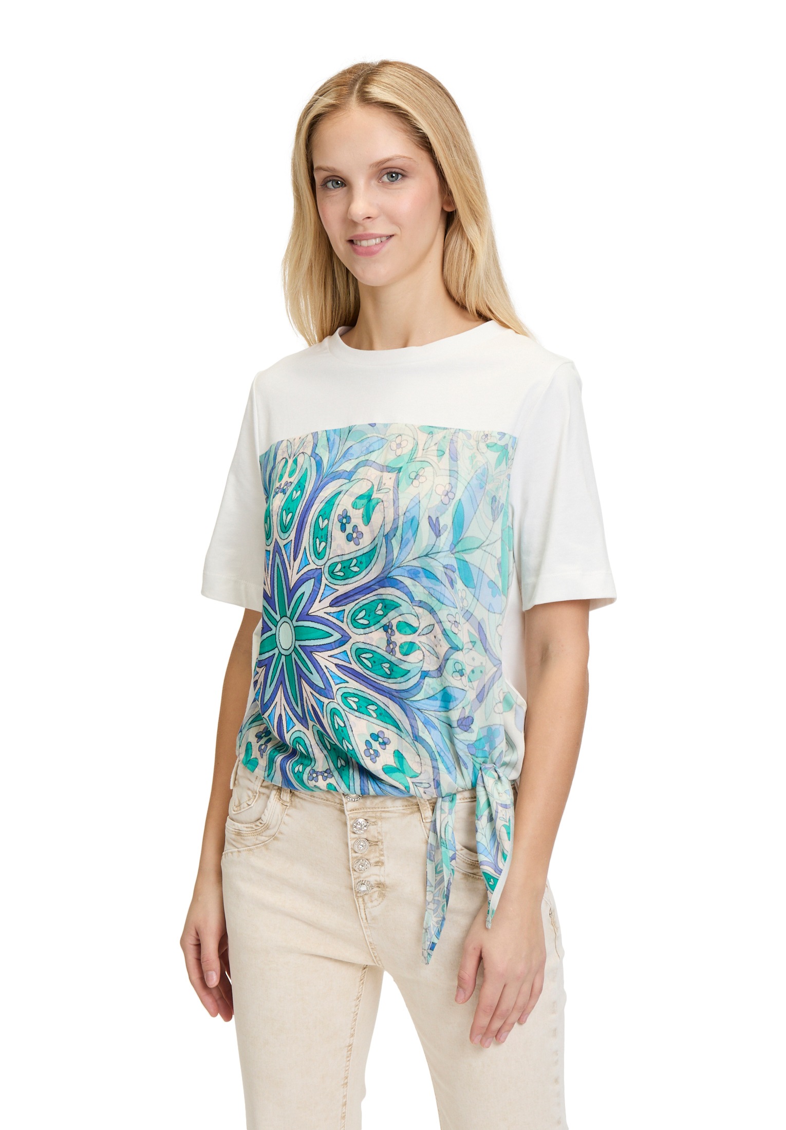 Cartoon Kurzarmshirt "Damen Rundhals-Shirt mit Schleifenknoten" 1 Stk. tlg. günstig online kaufen