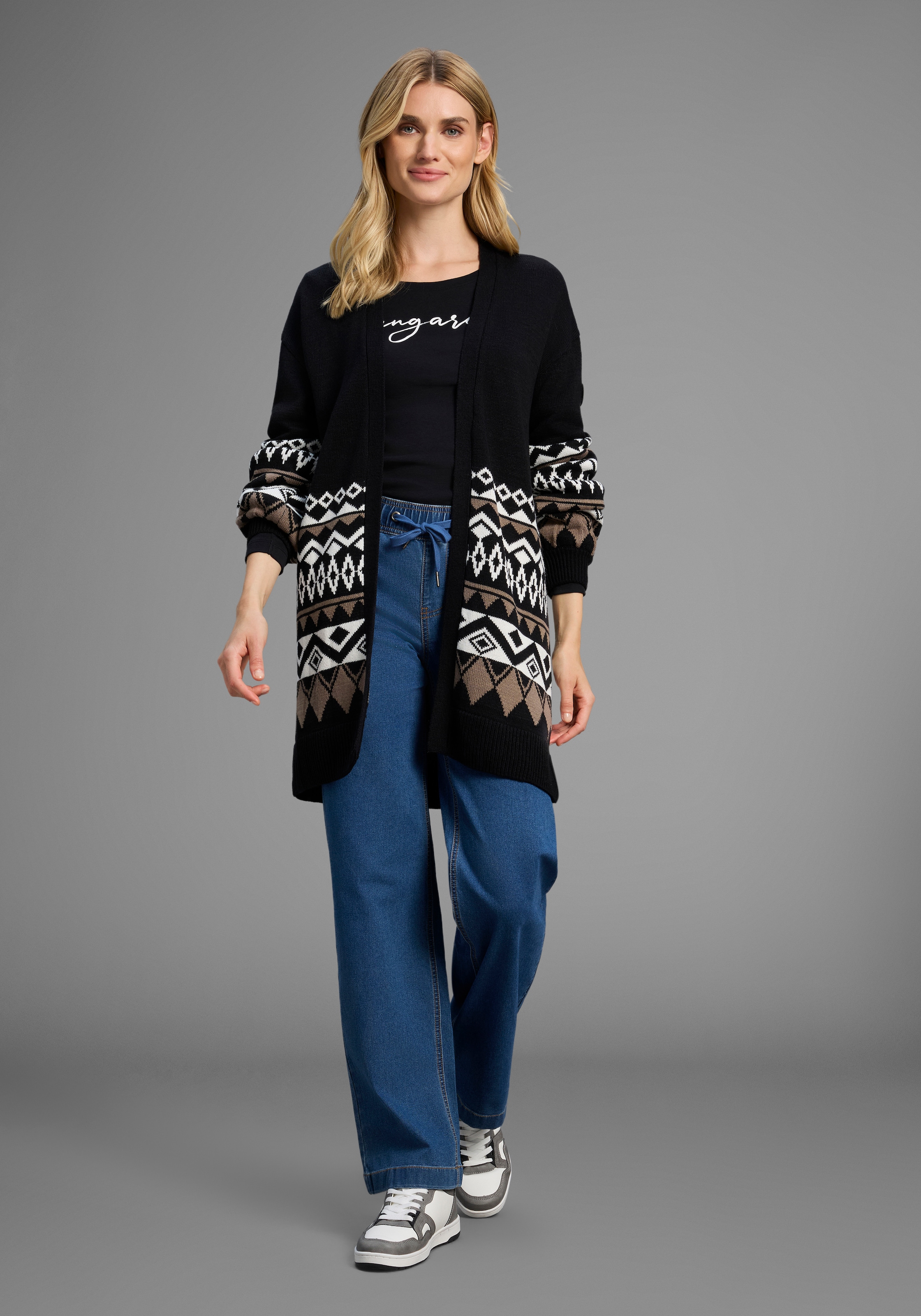 KangaROOS Longstrickjacke, in offener Form im Norweger Muster