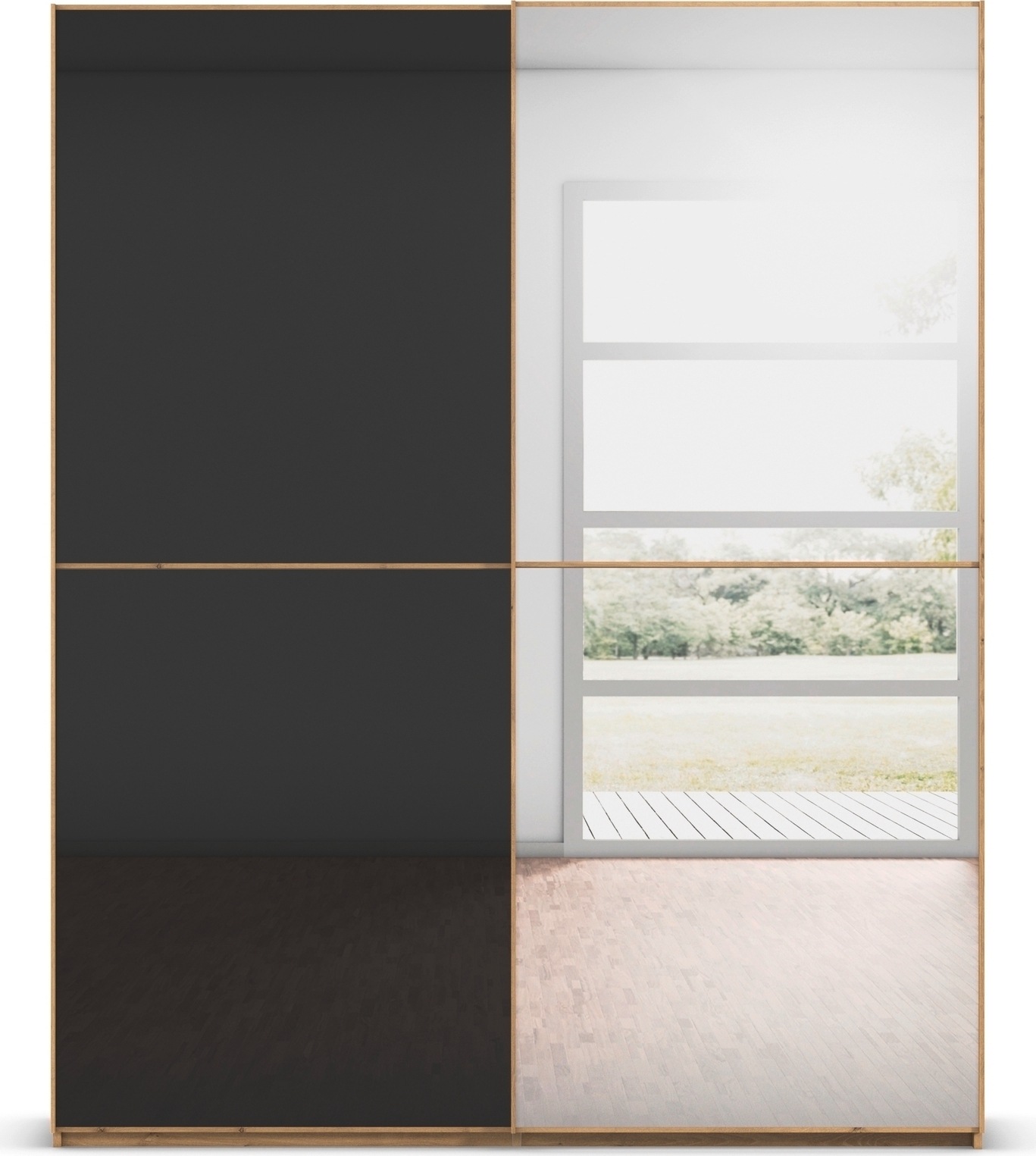 rauch Schwebetürenschrank »Kleiderschrank Schrank Garderobe Schlafzimmerschrank SCALE-DUO«, edle zweigeteilte Türen Spiegel/Glas-Mix 3 Zierleisten MADE IN GERMANY