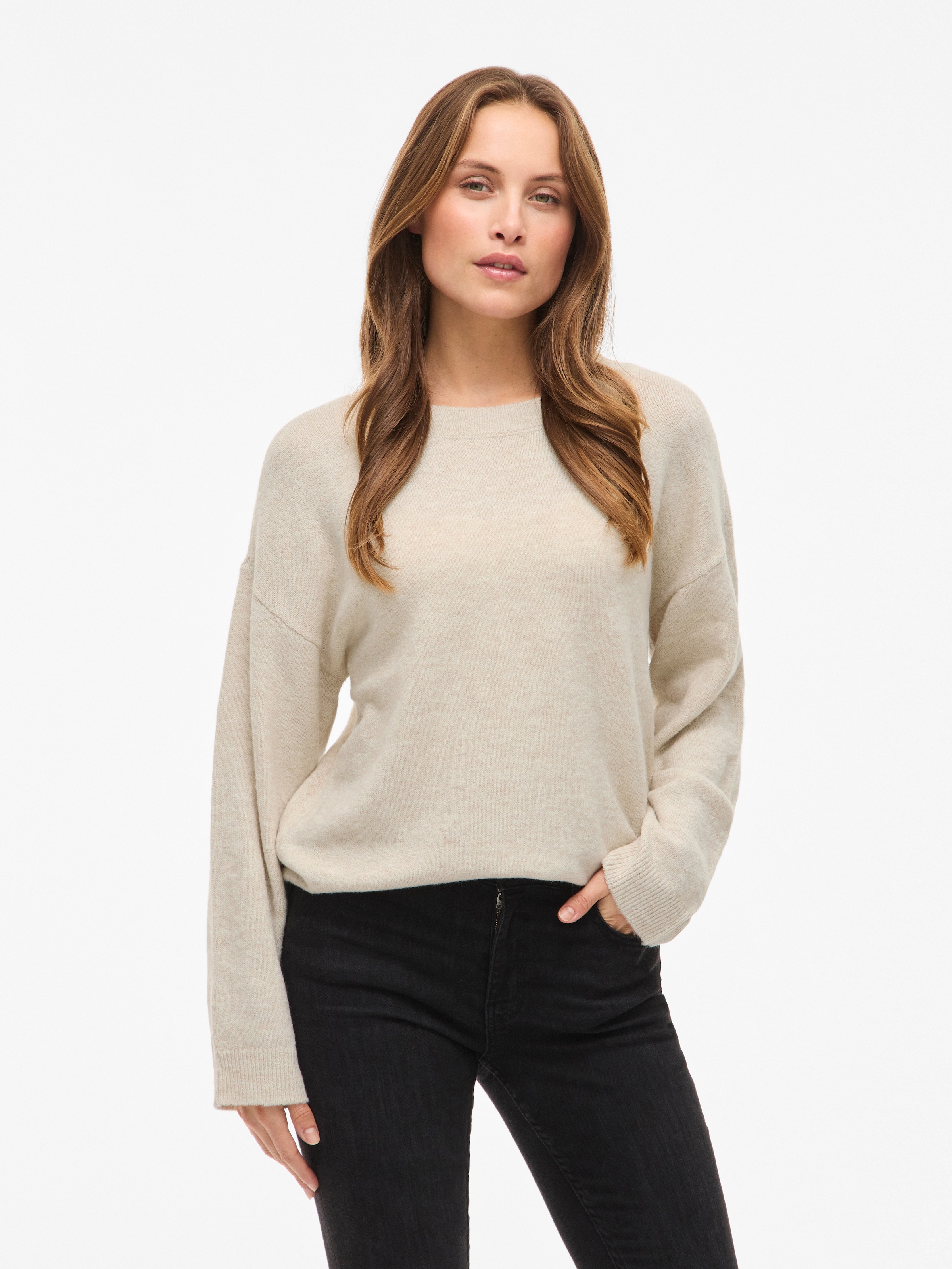 Vila Strickpullover "VILIGA L/S O-NECK KNIT TOP - NOOS" Materialmix, relaxed fit