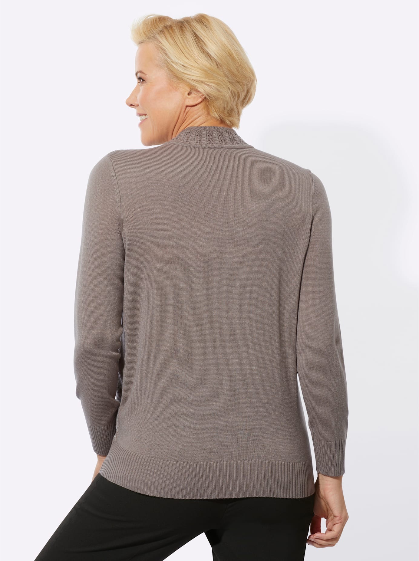 Stehkragenpullover CLASSIC "Pullover", Damen, Gr. 44, grau (taupe, ecru, gemustert), 100% Polyacryl, gemustert, mehrfarbig, Pullover Stehkragenpullover 2