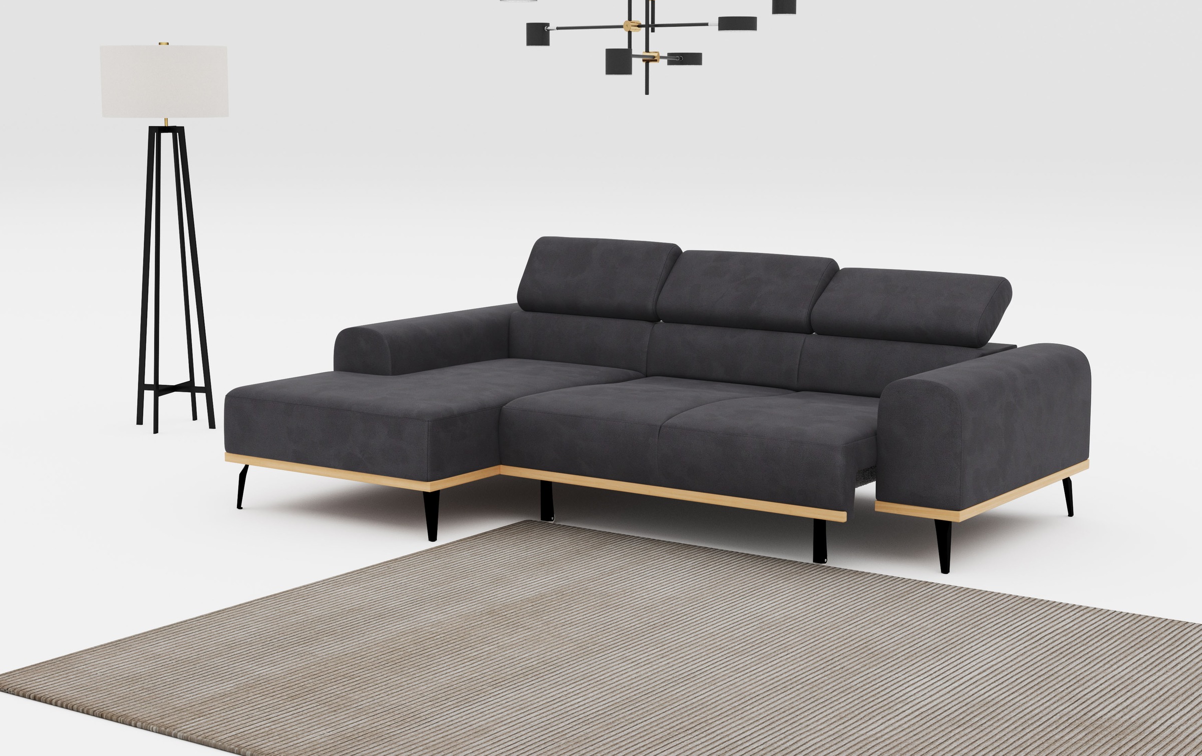 Places of Style Ecksofa »Carlo L-Form«, mit Kopfteilverstellung & Holz-Rahmenoptik, wahlweise Relaxfunktion