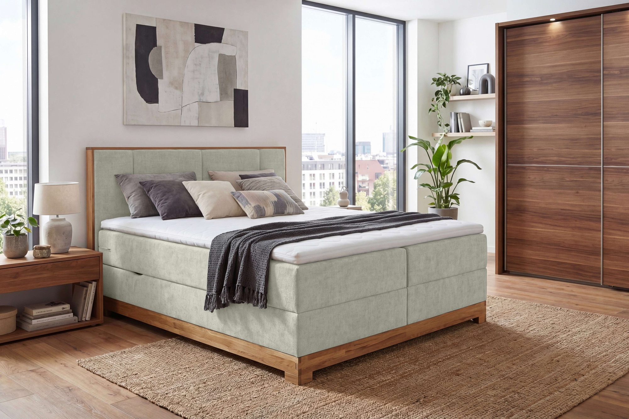 OTTO home Boxbett "Fennor, Doppelbett, Polsterbett, Federkernbett, Komforbett, 160/180 cm" Boxbett: 5-Z-Taschenfederkern im Unterbau, Härtegrad 3, inkl. Topper