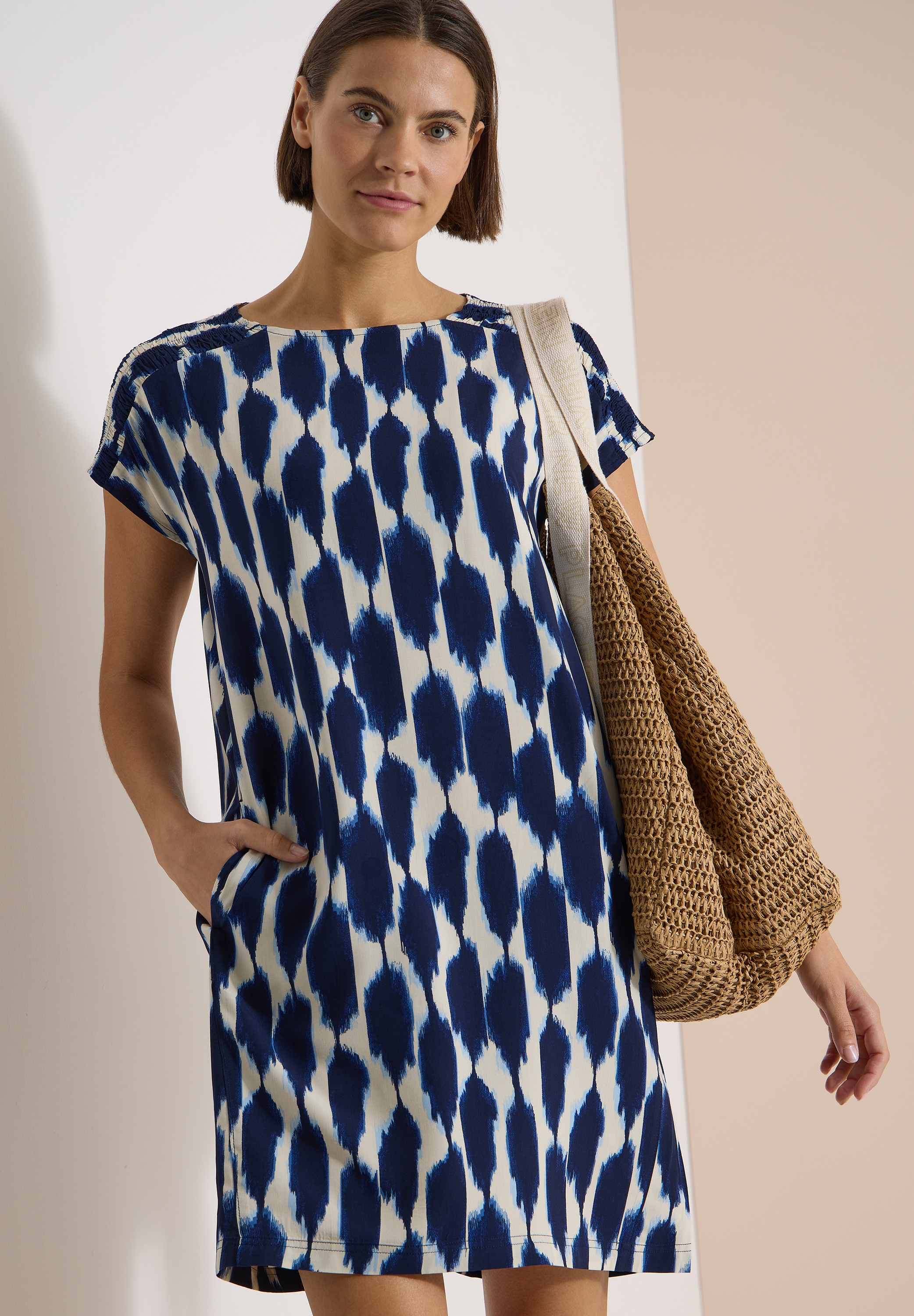 Cecil Druckkleid Ohne Taschen Sommerkleid mit Capsleeves und grafischem Muster