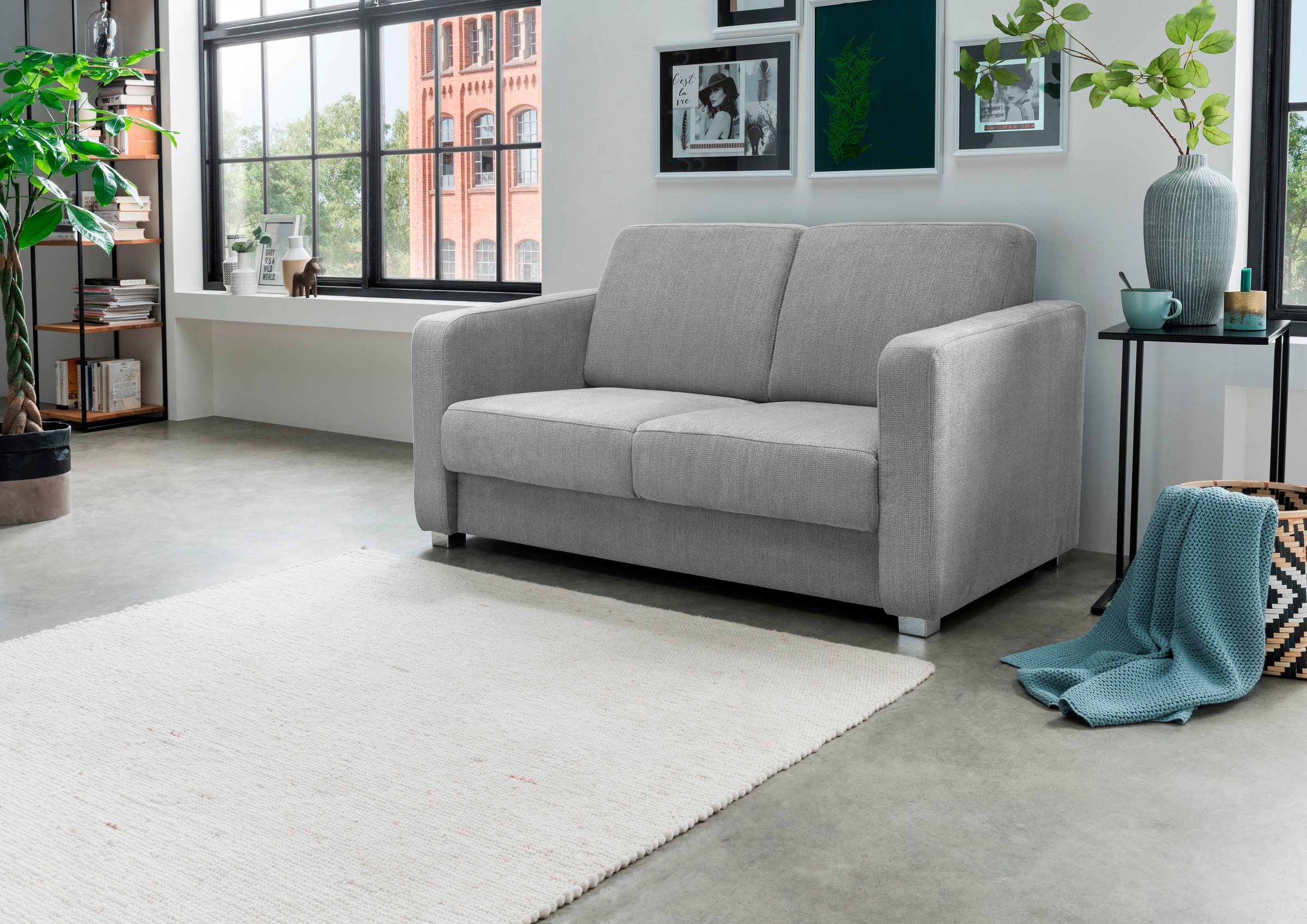 Schlafsofa HOME AFFAIRE, B:159cm H:88cm T:87cm, silber, 100% Polyester, Jugendzimmer, Sofas, "Mia Problemlöser Sofa, Einzelauszug, Bettsofa, zeitlos