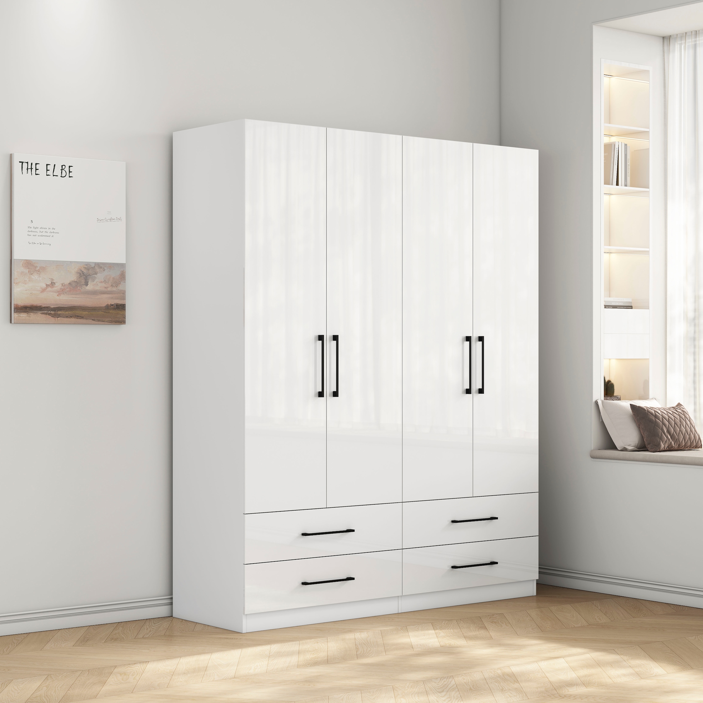 OTTO home Kleiderschrank »Sylt Schlafzimmerschrank Bestseller mit hochglänzenden Fronten«, (Drehtürenschrank mit 4 Schubladen und 4 Türen), Schrank in Breite 160 mit viel Stauraum