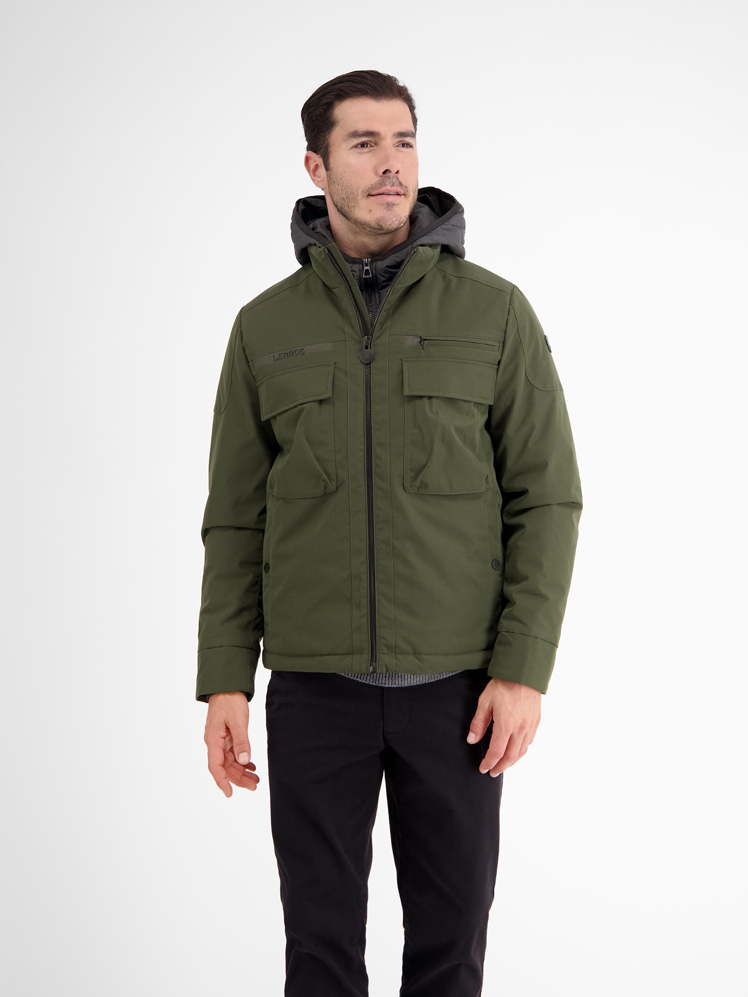 LERROS Outdoorjacke »LERROS Fieldjacket mit Kapuze, gefüttert«, mit Kapuze, Wasser- und windabweisend, atmungsaktiv