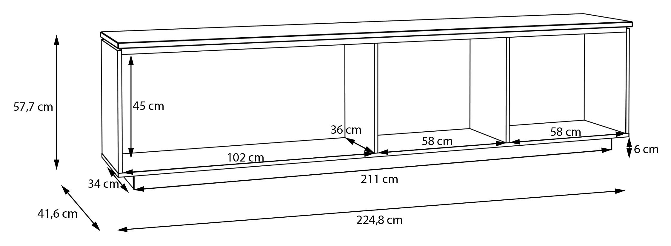 FORTE Lowboard »LouotoTV-Board, TV-Schrank«, TV Board, Metallgriffe, Stauraum, Soft Close, Breite 224,8cm