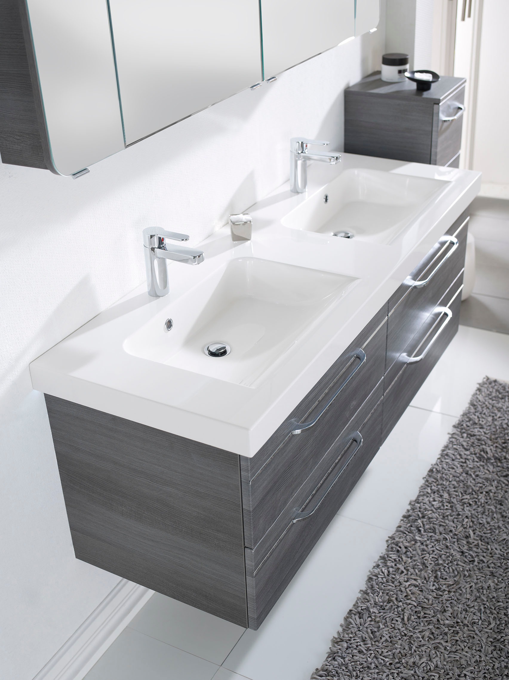 Saphir Waschtisch »Serie Balto Mineralmarmor-Waschtisch mit Unterschrank, 147,8 cm breit«, Doppel-Waschplatz mit 4 Schubladen, in verschiedene Ausführungen
