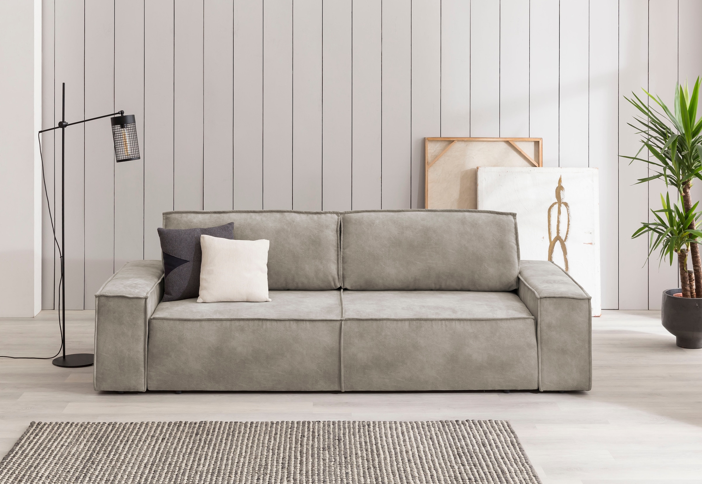 OTTO home 3-Sitzer "SHERWOOD Vintage Lederoptik Schlafsofa (257cm)" Schlaffunktion mit Bettkasten (ca. 136/200cm)