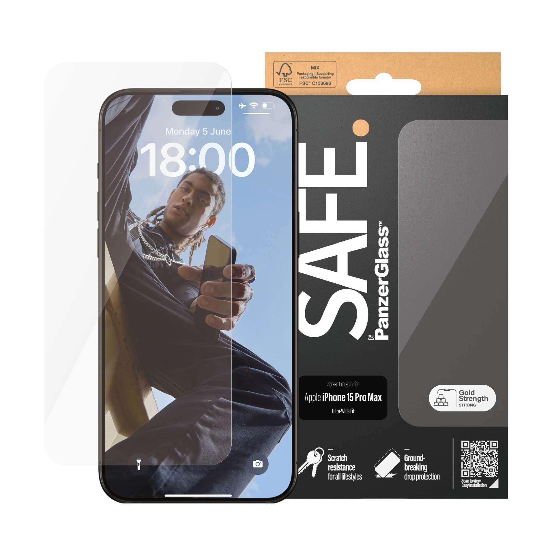 PanzerGlass Displayschutzglas »Screen Protector Glass«, für iPhone 15 Pro Max, Ultra Wide Fit