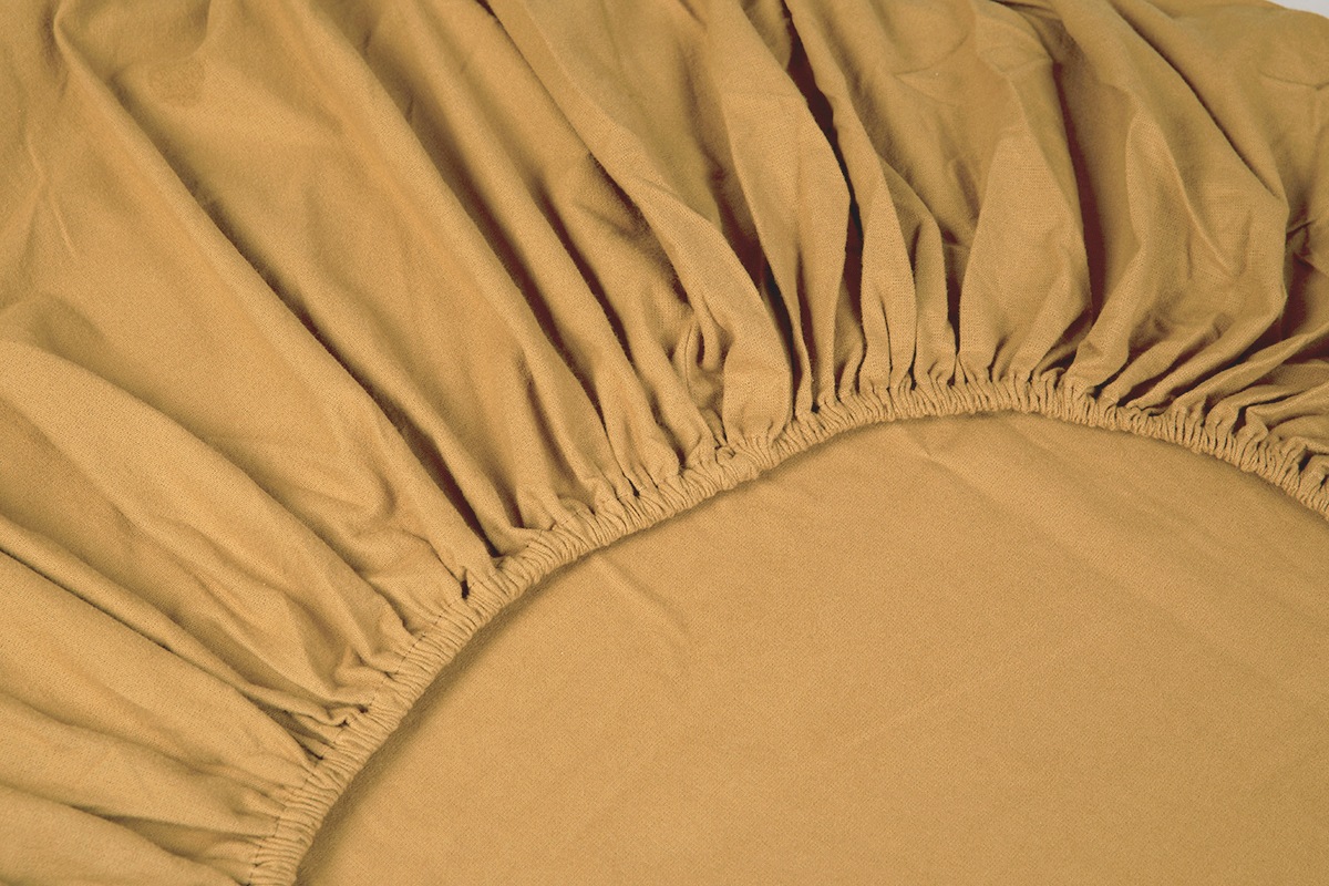 Spannbettlaken KAYORI, B:180cm L:200cm, gold, Flanell, Obermaterial: 55% Viskose, 45% Baumwolle, Bettlaken, "Showa", 100% Baumwolle-Flanell