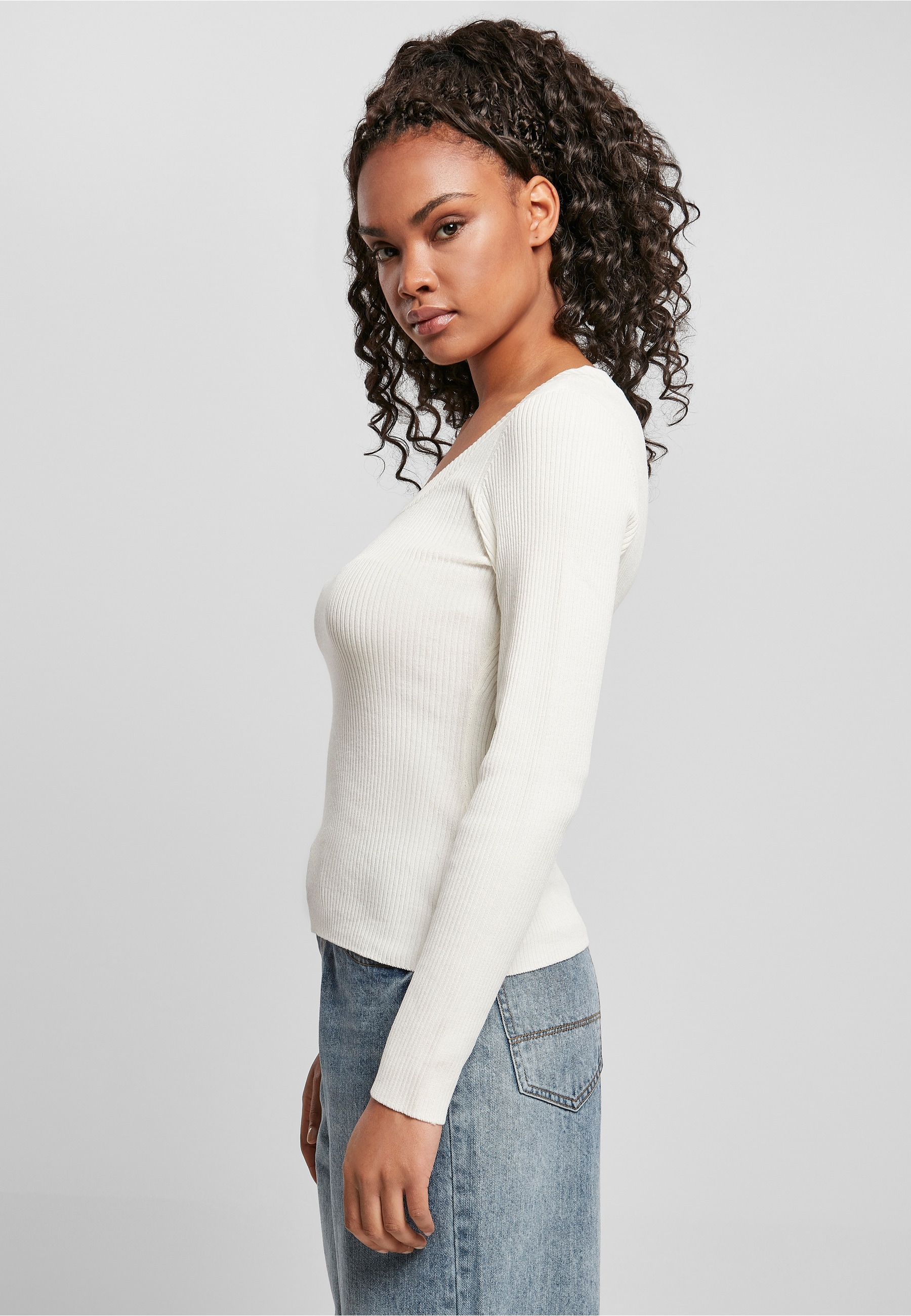 URBAN CLASSICS Sweatshirt »Urban Classics Damen Ladies Wide Neckline Sweater«, 1 Stk.
