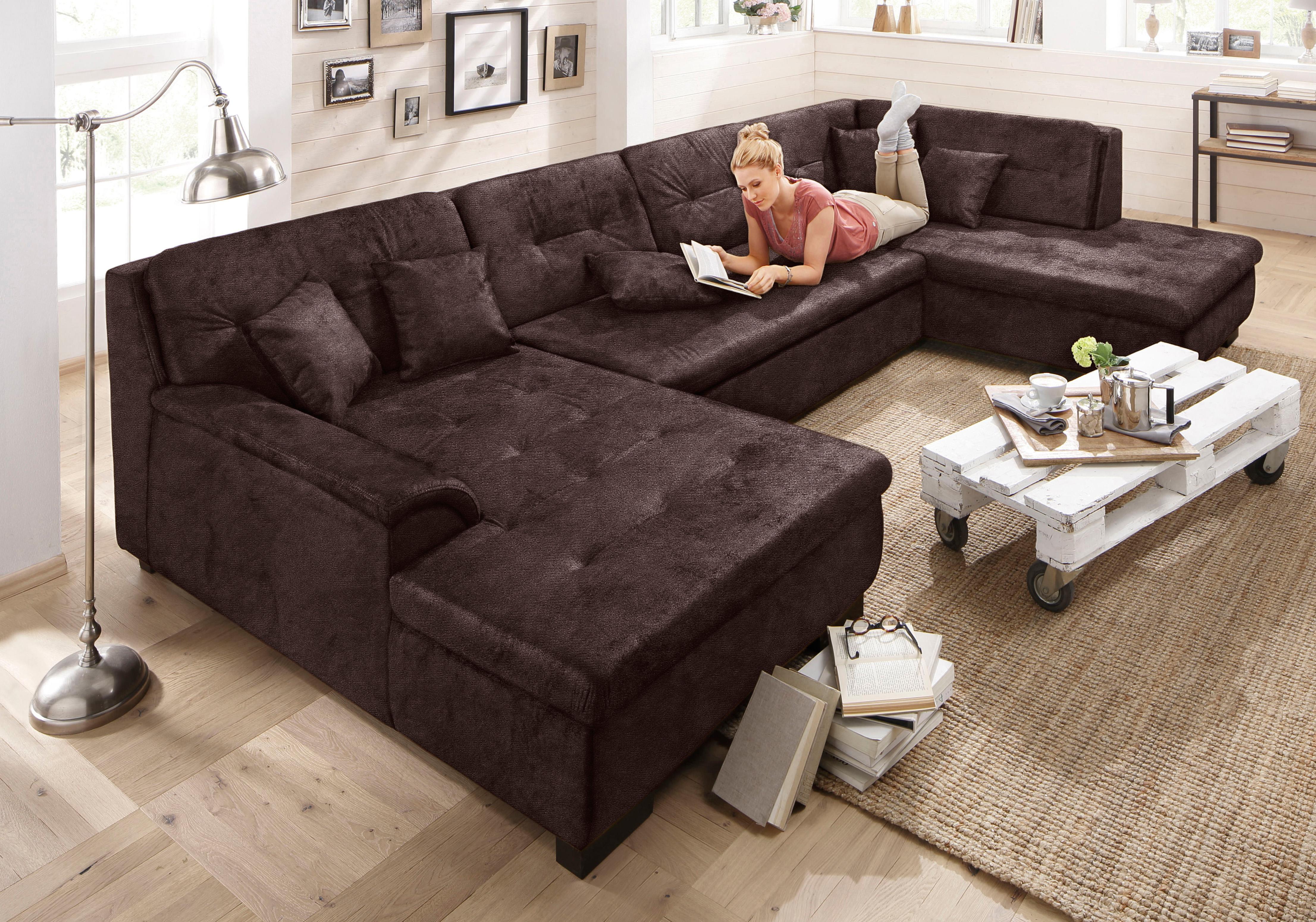 Home affaire Wohnlandschaft "BERGEN 364x106x83 cm, elegantes Design" whlw. mit Bettfunktion, U-Form