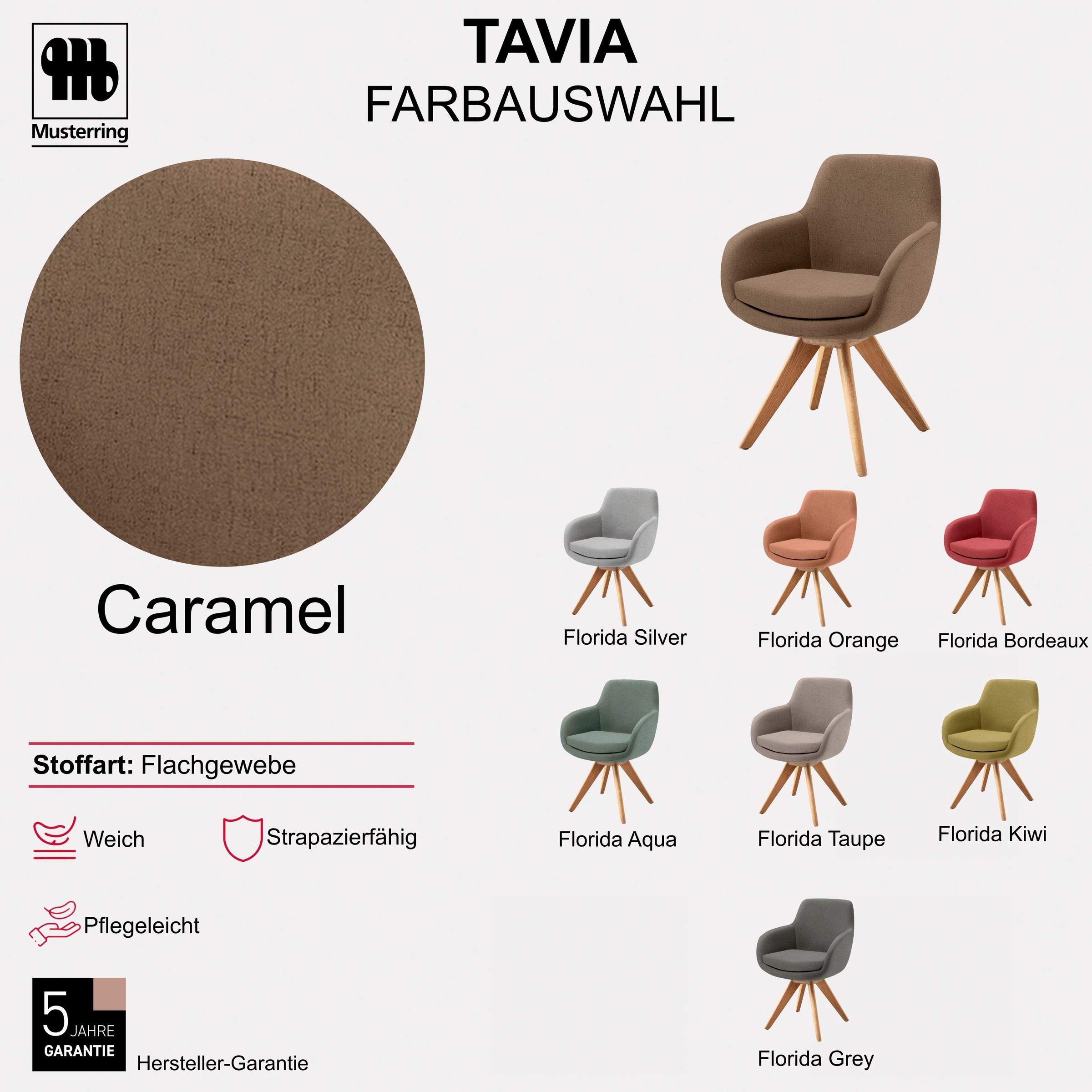 Esszimmerstuhl MUSTERRING "Tavia", braun (caramel, eiche bianco), B:62cm H:86cm T:66cm, Stühle, Esszimmerstuhl, Stativgestell Eiche Bianco, Drehfunktion optional, diverse Farben 3