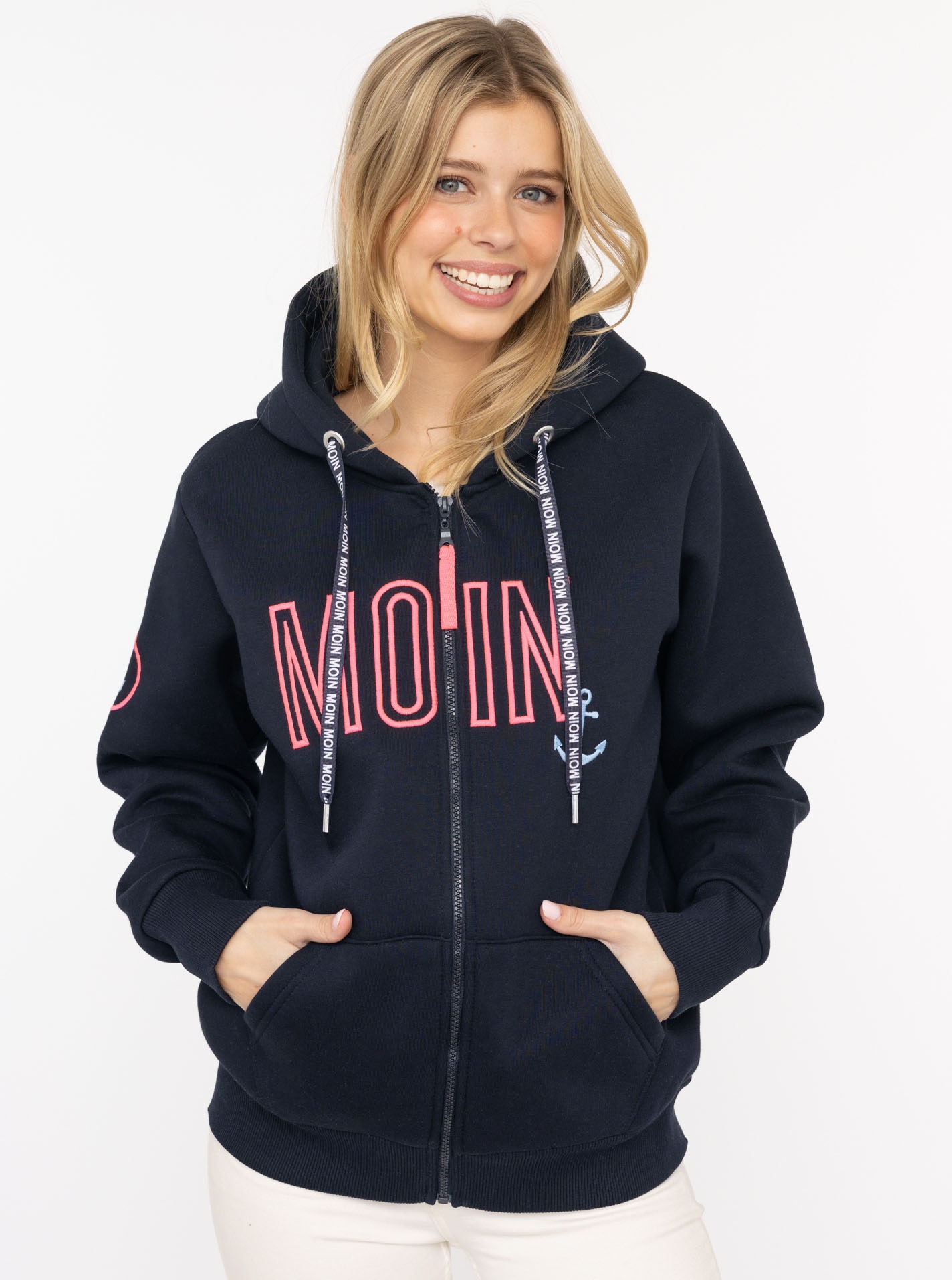 Zwillingsherz Kapuzensweatjacke ""Maritim"", mit gesticktem MOIN und Anker günstig online kaufen
