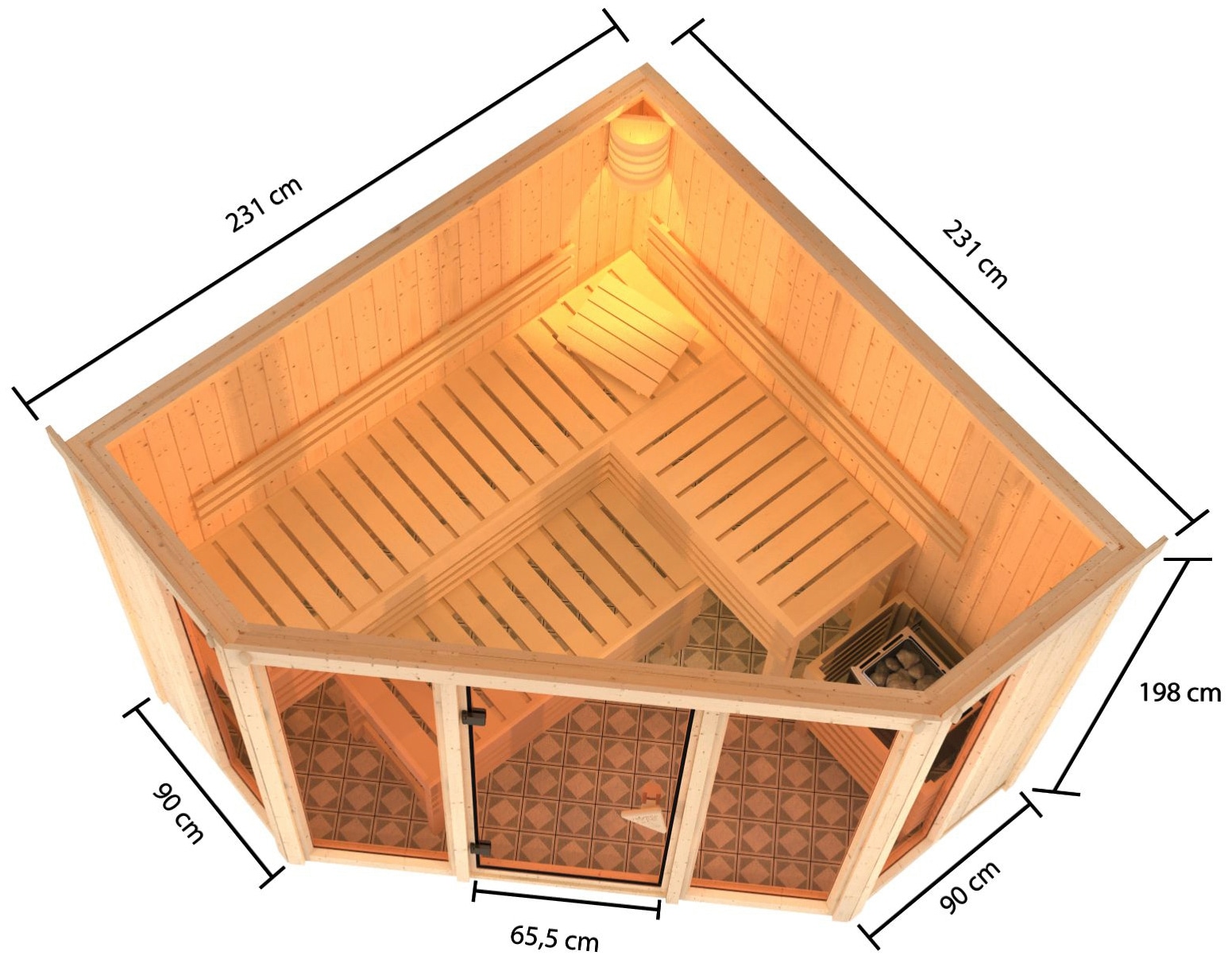 Karibu Sauna »Astrid 2«, (Set), 9-kW-Bio-Ofen mit externer Steuerung