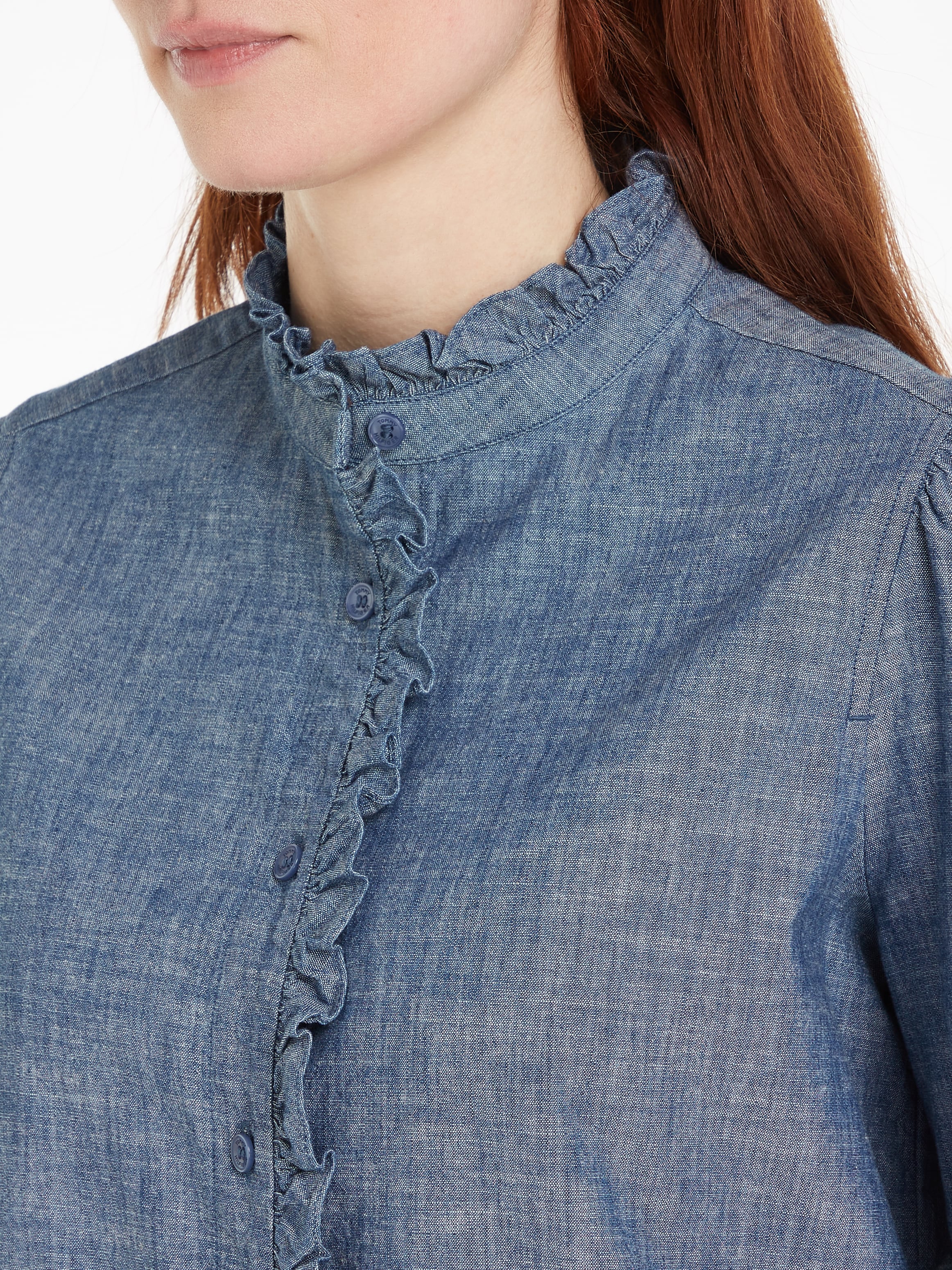 Tommy Hilfiger Shirtbluse »CHAMBRAY RUFFLE RELAXED SHIRT«, mit Rüsche, Cahmbray Qualität