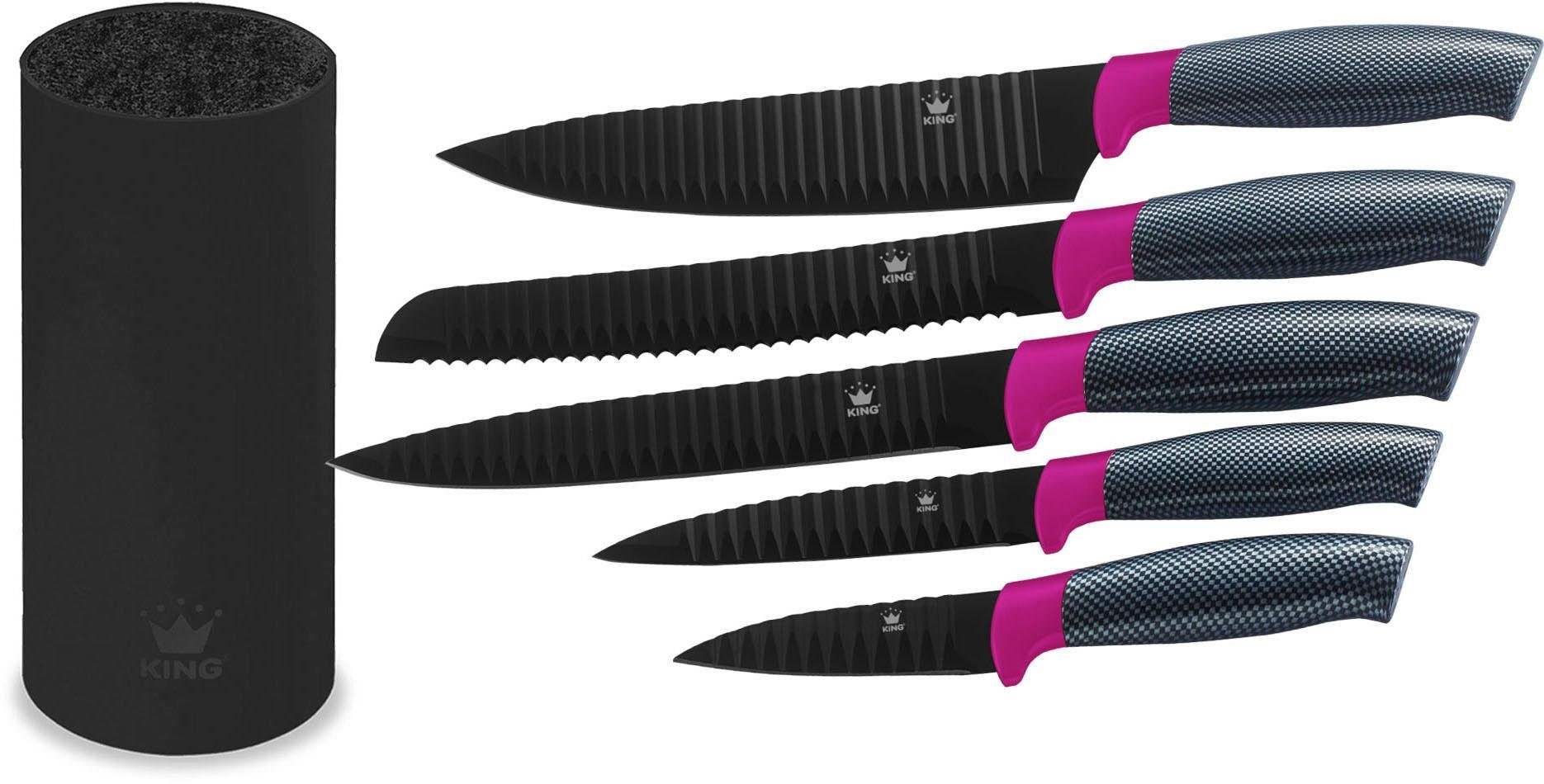 KING Messerblock "Carbon Optic", H:22,5cm Ø:12cm, lila, Messerblöcke, Wellenschliff