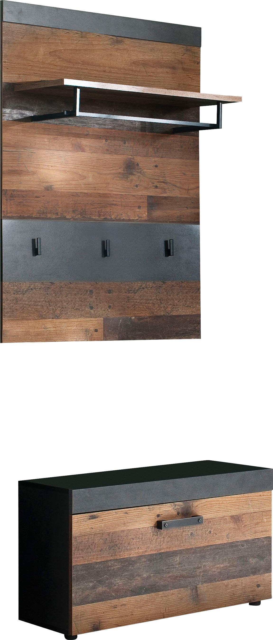 INOSIGN Garderoben-Set »Ilana«, (Set, 2 St.), Garderobenmöbel im modernen Industrial Style mit antikfarbenen Griffen