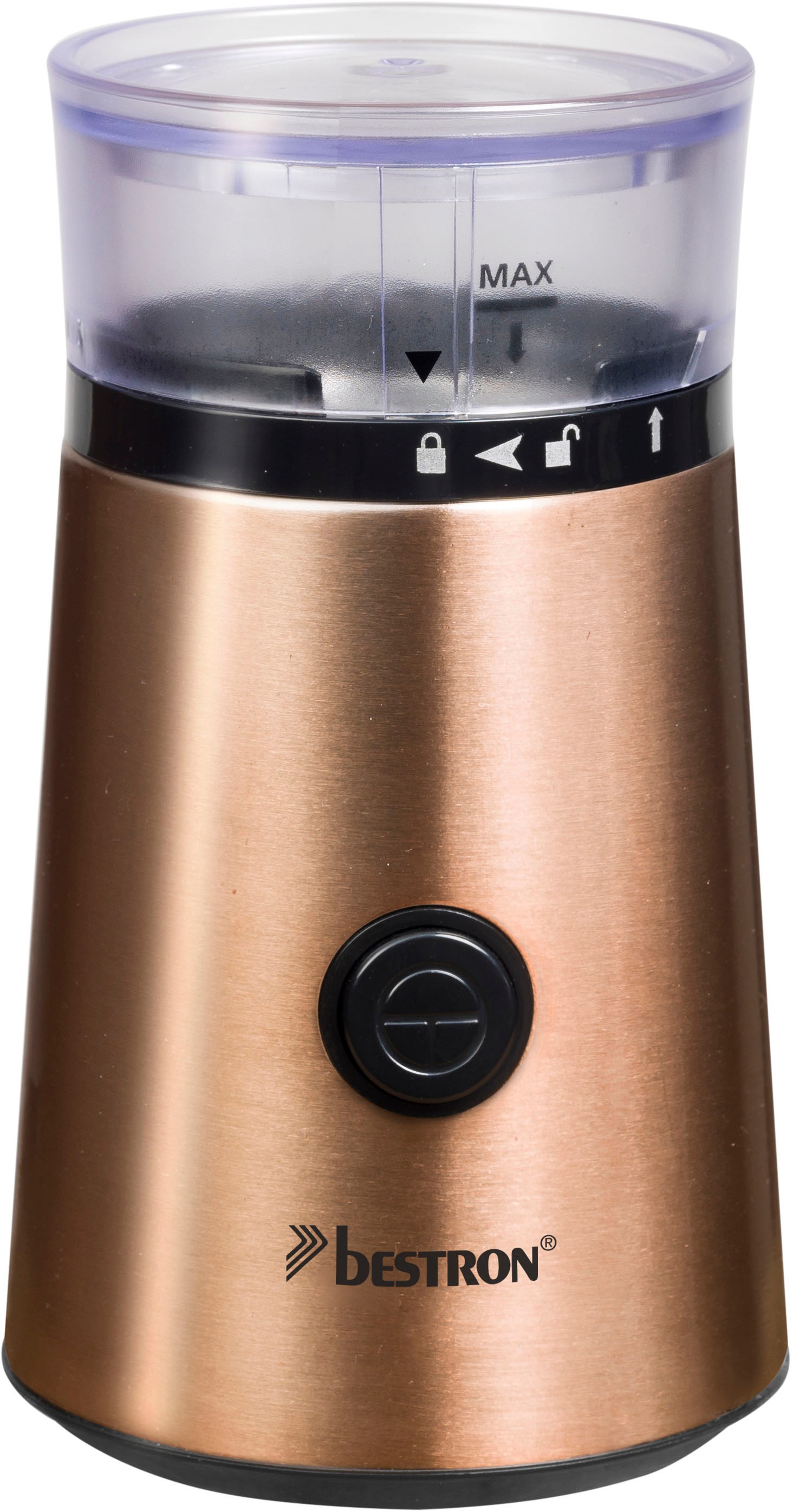 bestron Kaffeemühle »ACG1000CO«, 150 W, Schlagmahlwerk, 50 g Bohnenbehälter, elektrisch, mit Edelstahl-Schlagmesser, Edelstahl in Kupfer-Optik