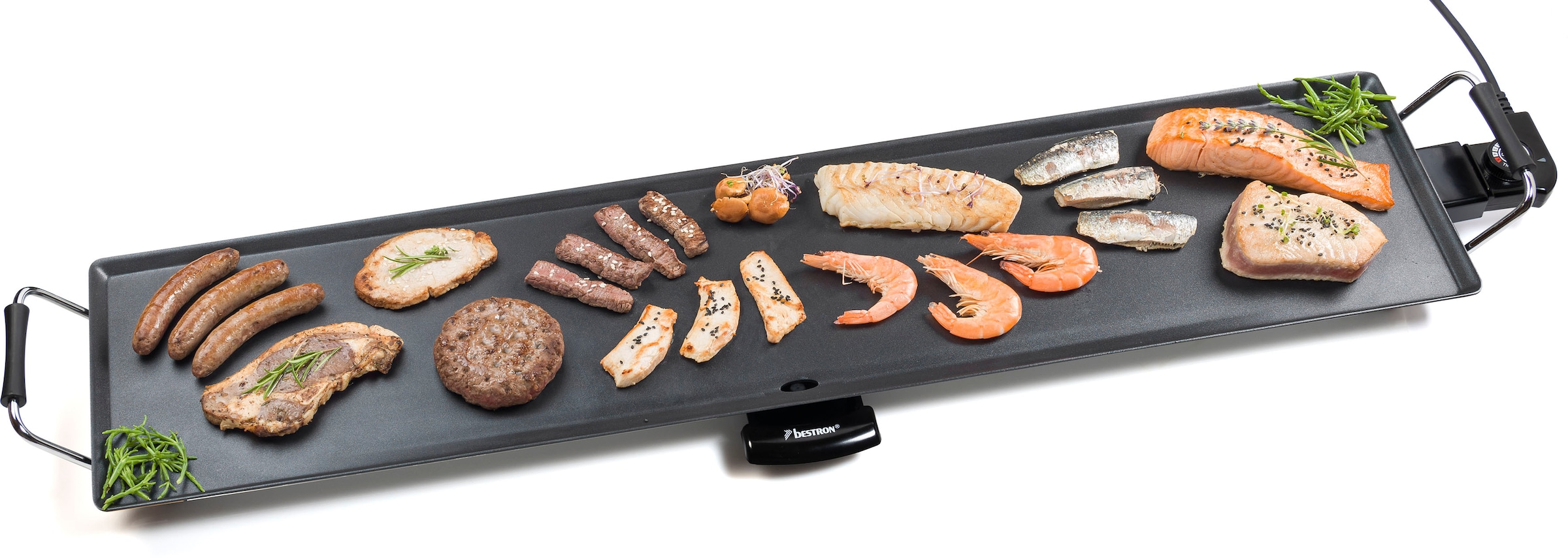 bestron Tischgrill »XXXL Plancha-/Teppanyaki-Grillplatte«, 2000 W, mit Antihaftbeschichtung, bis zu 10 Personen, extra lange Grillfläche