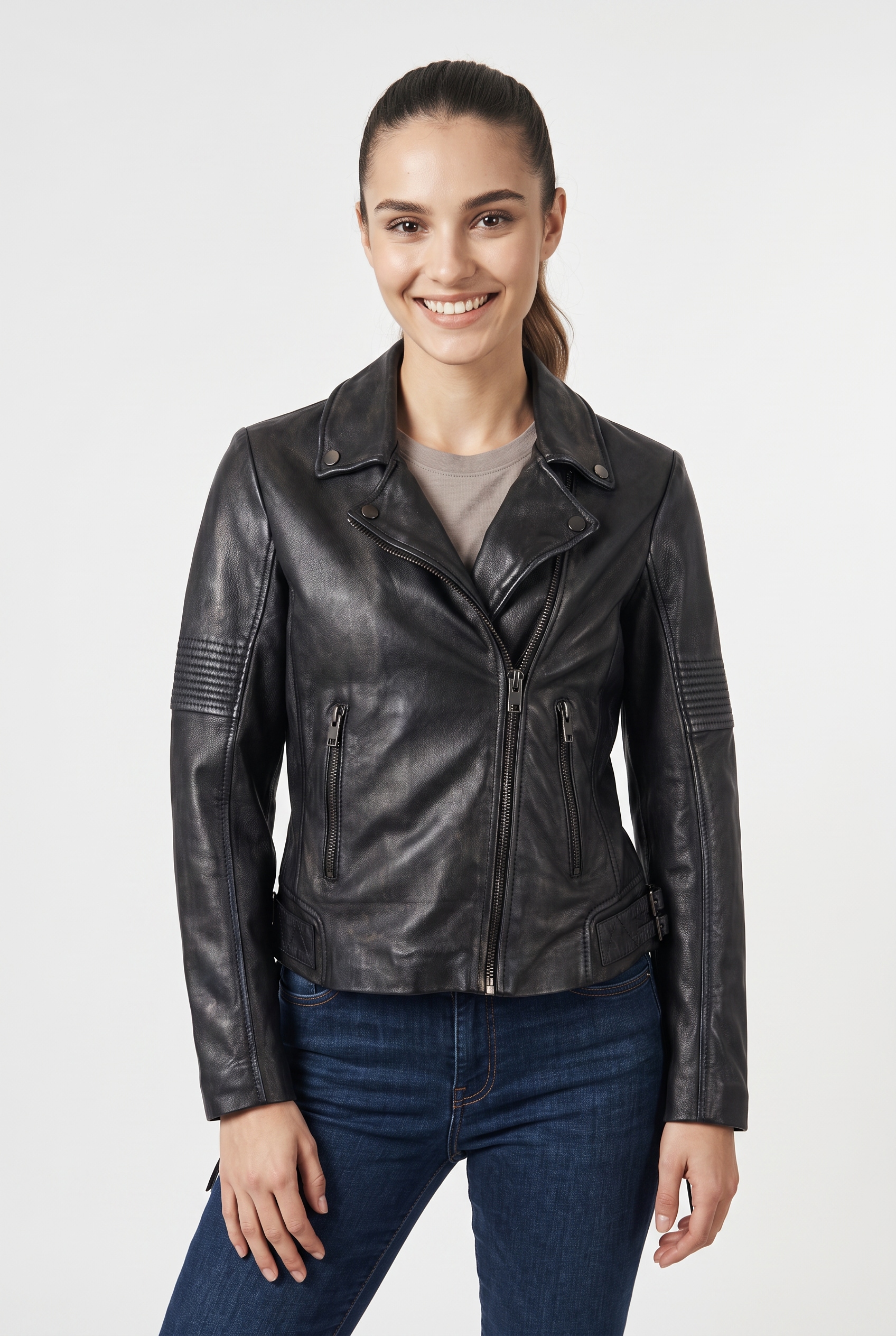 Mauritius Lederjacke "MWJuna SF" mit asymmetrischem Verschluss, Slim Fit