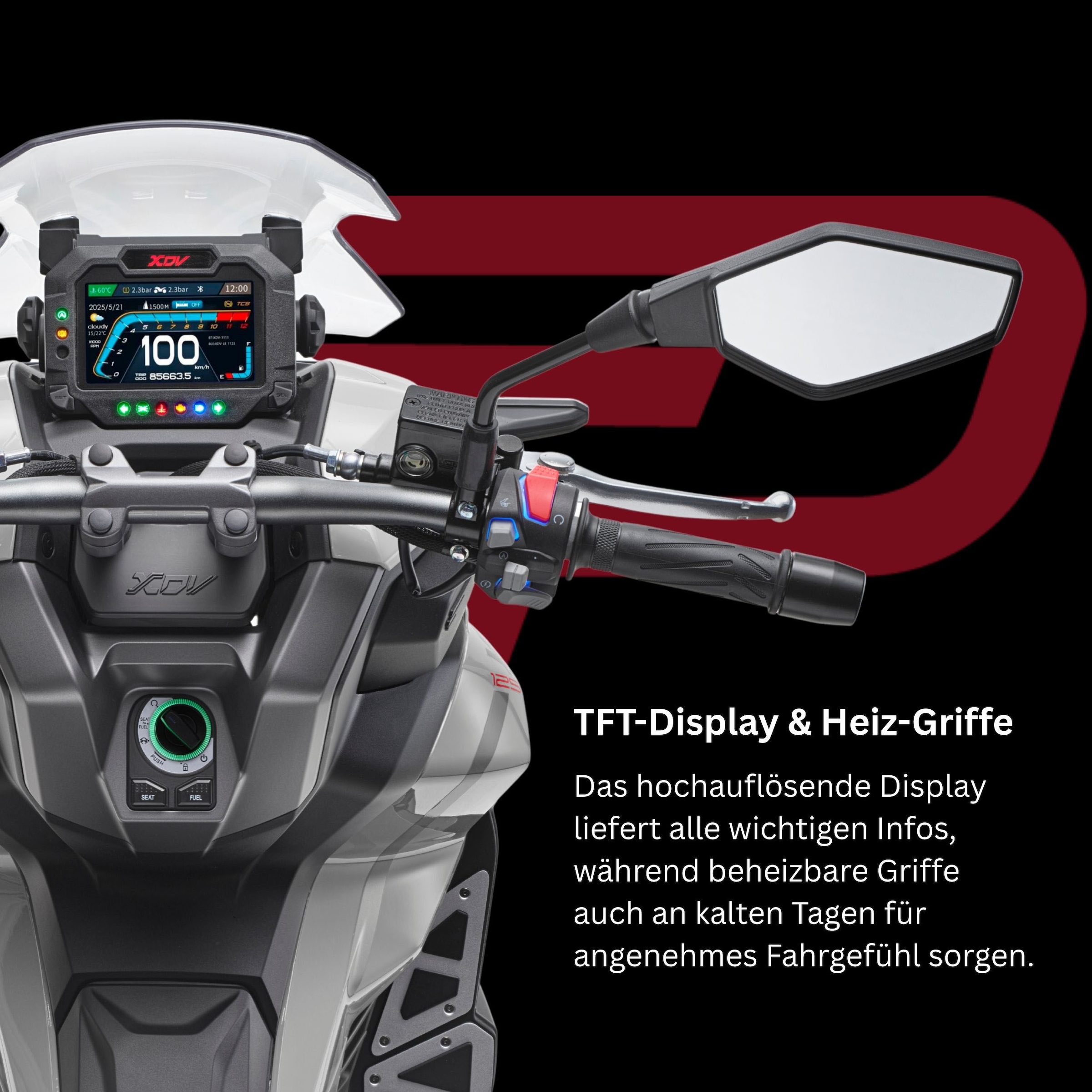 PRIKE Motorroller »PRIKE XDV 125, E5+, Adventure, ADV Roller«, 125 cm³, 95 km/h, Euro 5+, 11,4 PS, ABS, Windschutz, Heizgriffe, USB, EFI, digitales Display