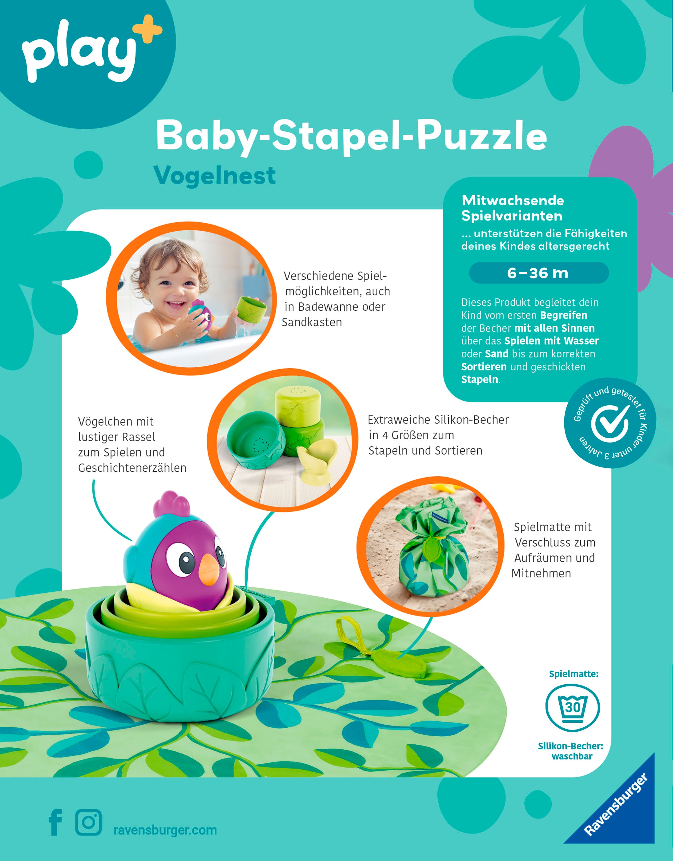 Ravensburger Stapelspielzeug »Play+ Baby-Stapel-Puzzle: Vogelnest«, Made in Europe