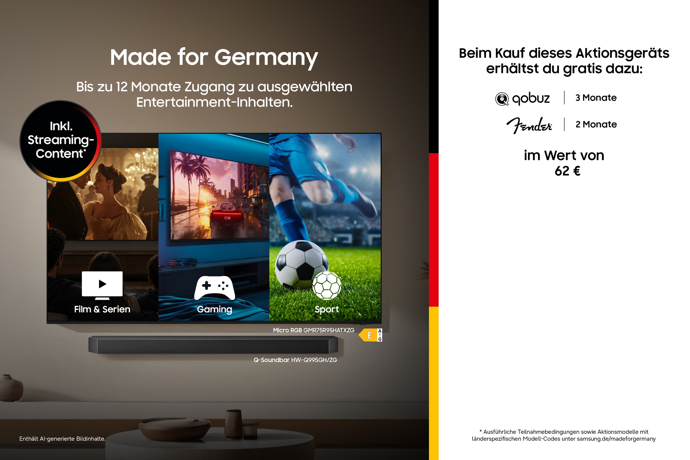 Samsung Soundbar »HW-QS95GH« 7.1.2 (Bluetooth | WLAN (WiFi) Lautstärkeregelung | Nacht Modus | Pairing 65 W) 7.1.2 All-in-One-Soundbar, bündige Wandmontage, Dolby Atmos & DTS:X 3D