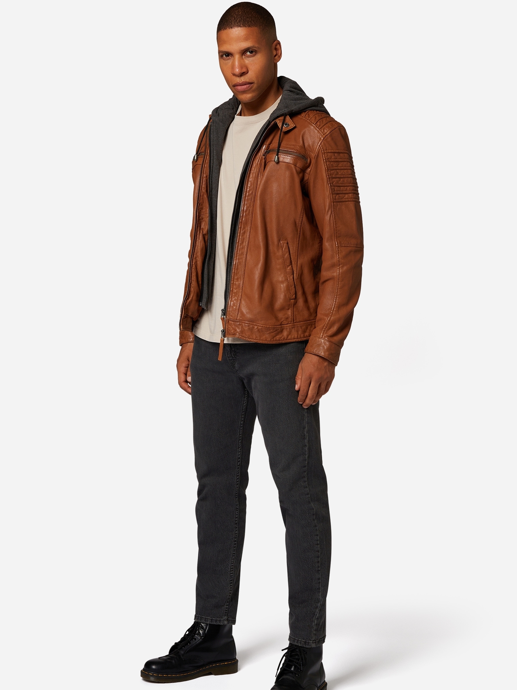 RICANO Bikerjacke »Lederjacke 12815 Hood« Abnehmbare Kapuze Handgefertigt aus echtem Leder