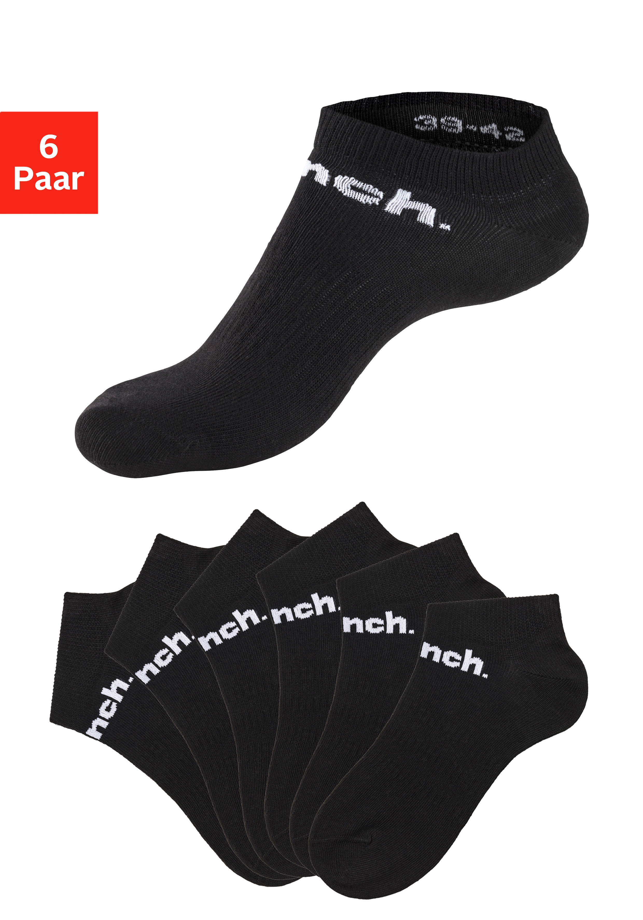 Bench. Sportsocken "Damen Herren Sneaker Socken, Laufsocken niedrige Socken" Packung, 6 Stk. tlg. Sneakersocken mit klassischem Logoschriftzug