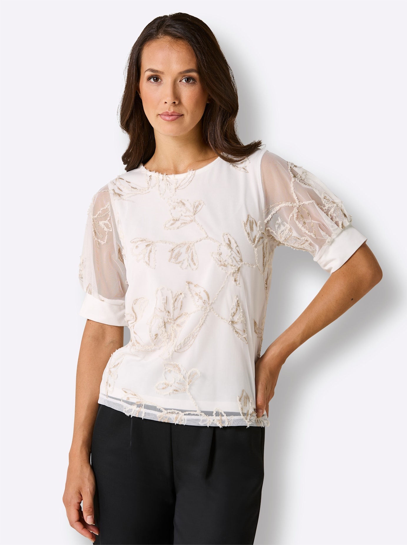 CREATION L PREMIUM Rundhalsshirt "Mesh-Shirt" 1 tlg. tlg. günstig online kaufen