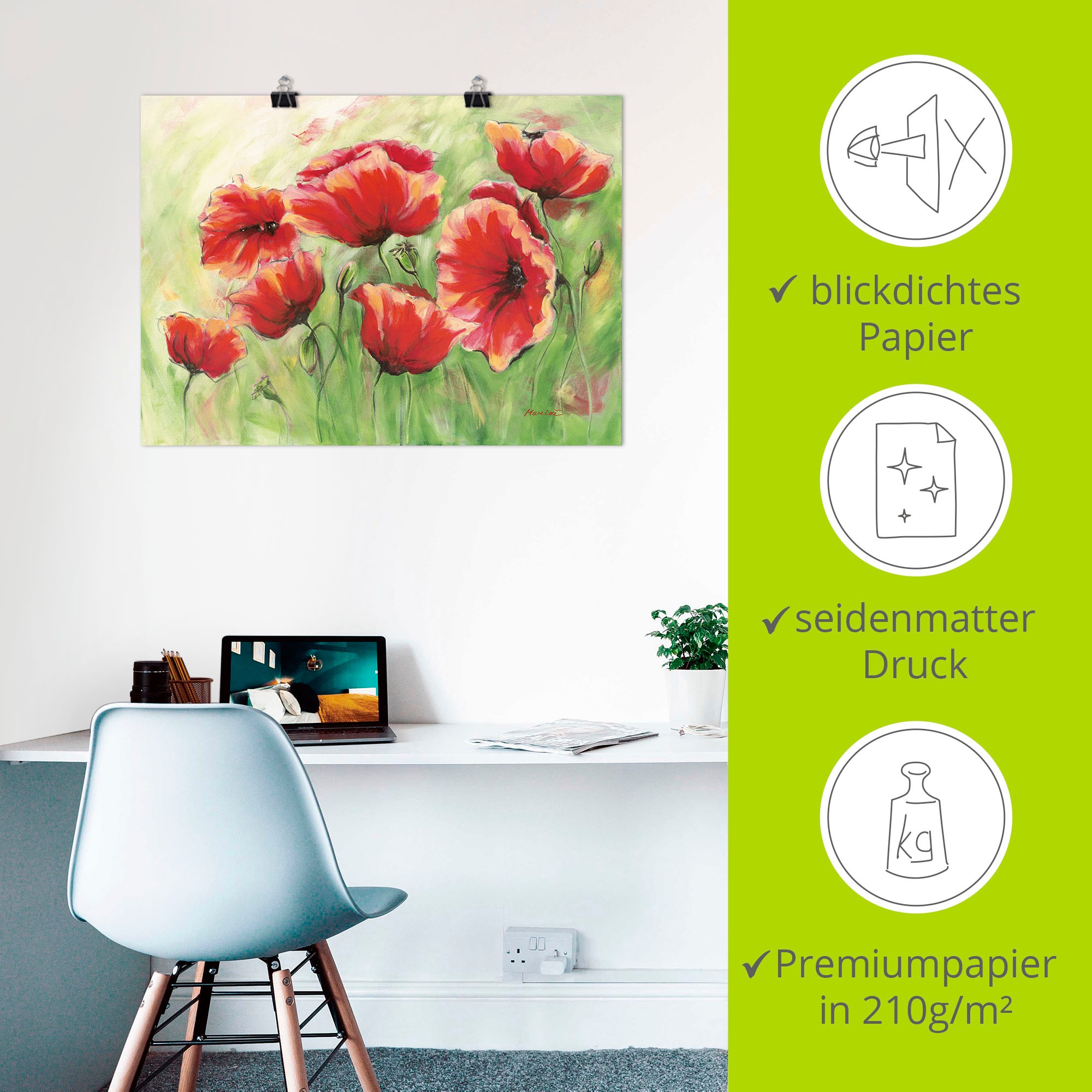 Artland Wandbild »Rote Mohnblumen II«, Blumen, (1 St.), als Leinwandbild, Poster in verschied. Größen