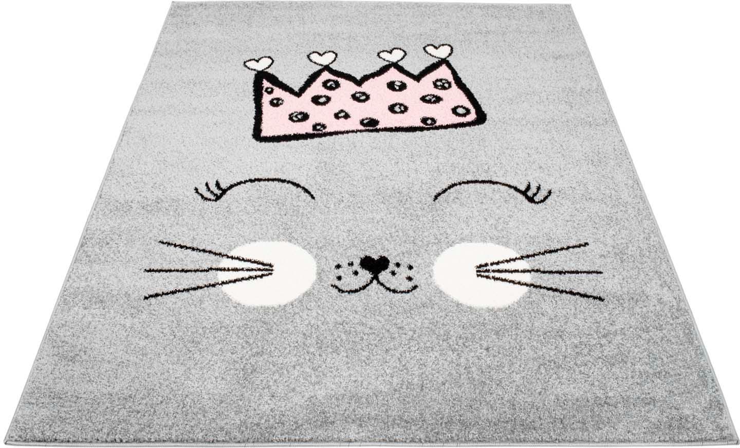 Carpet City Kinderteppich "Bubble Kids 1331", rechteckig, Spielteppich, Katze, Krone, Weicher Flor, Pflegeleicht, Kinder