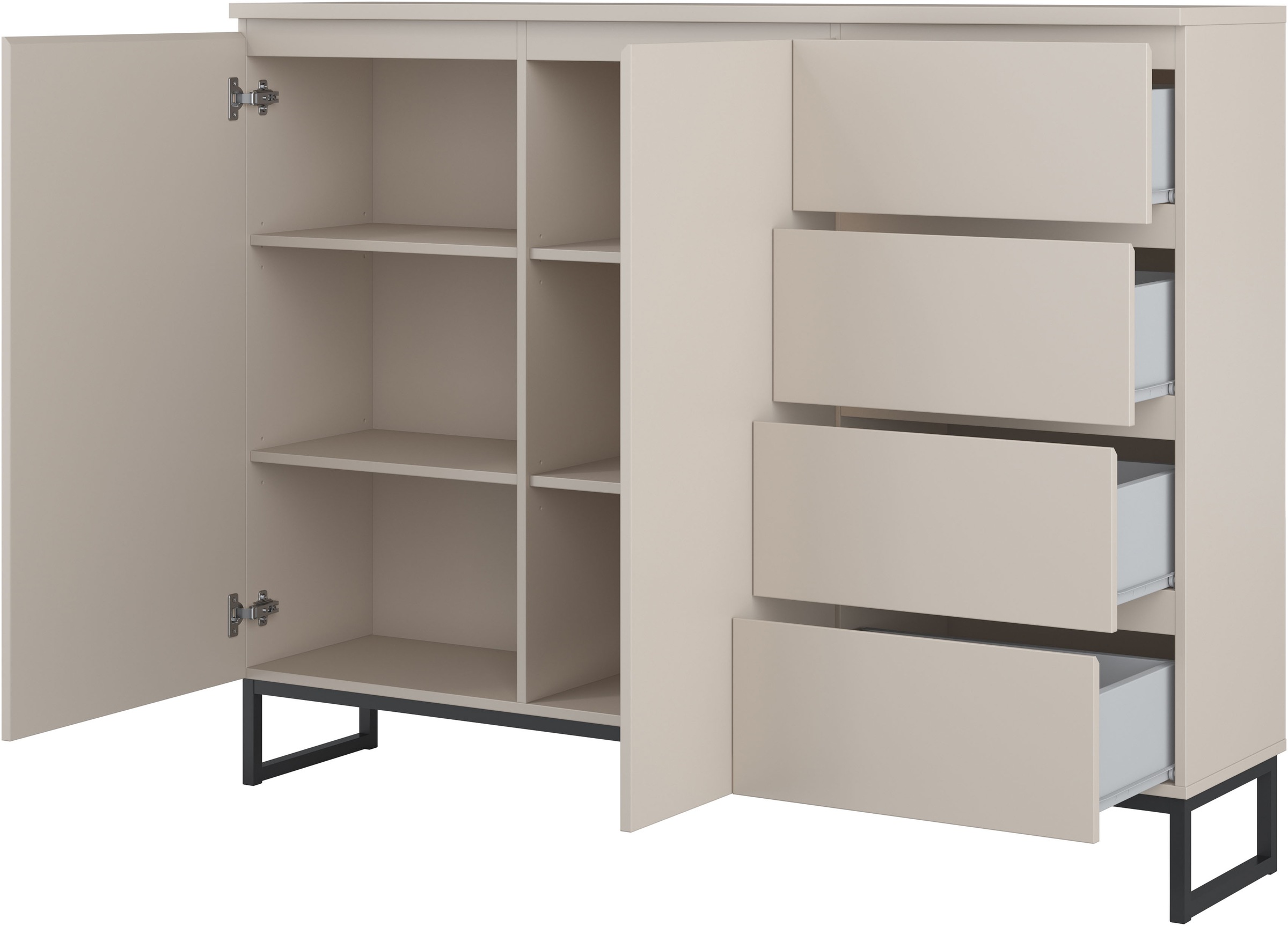 OTTO home Sideboard »Modo II, Breite 150 cm, moderne grifflose Kommode 2Türen/4 SK« Schubladenschrank viel Stauraum, Einlegeböden verstellbar, Metallkufen
