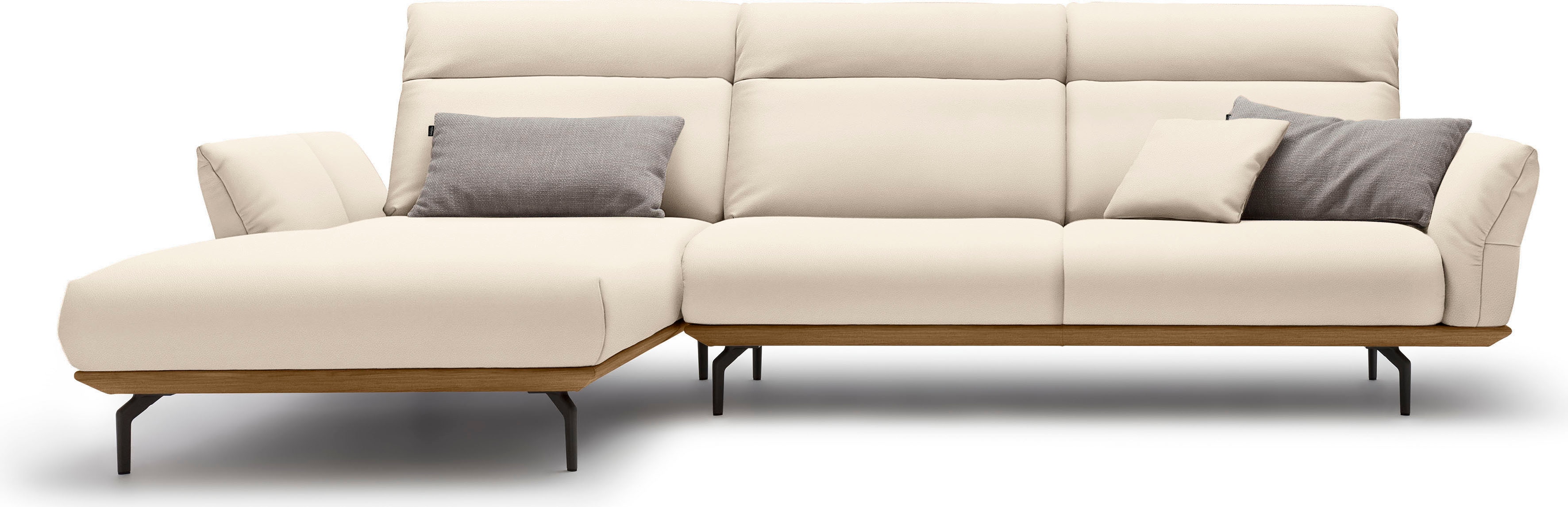 Creation BY ROLF BENZ Ecksofa "CR.460 Design-Sofa der Extraklasse, verstellbare Rückenlehne, L-Form" Sockel in Nussbaum, Winkelfüße in Umbragrau, Breite 318 cm