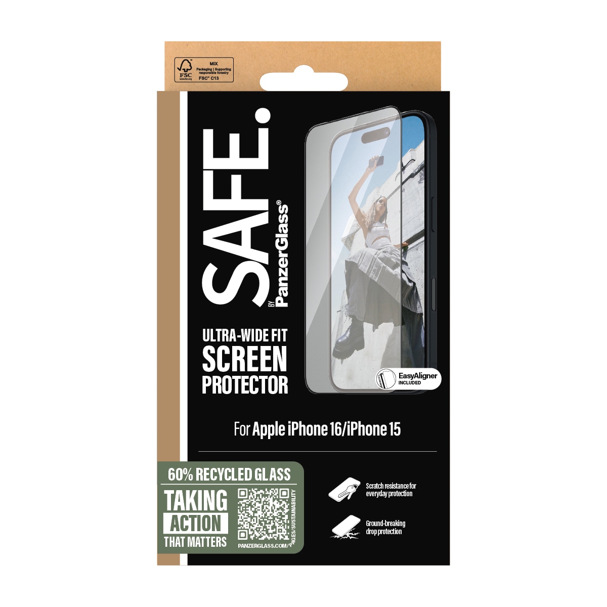 SAFE by PanzerGlass Displayschutzglas »Ultra-Wide Fit Screen Protection«, für Apple iPhone 16-Apple iPhone 15, Displayschutzfolie, Schutzfolie, Bildschirmschutz, kratz- & stoßfest
