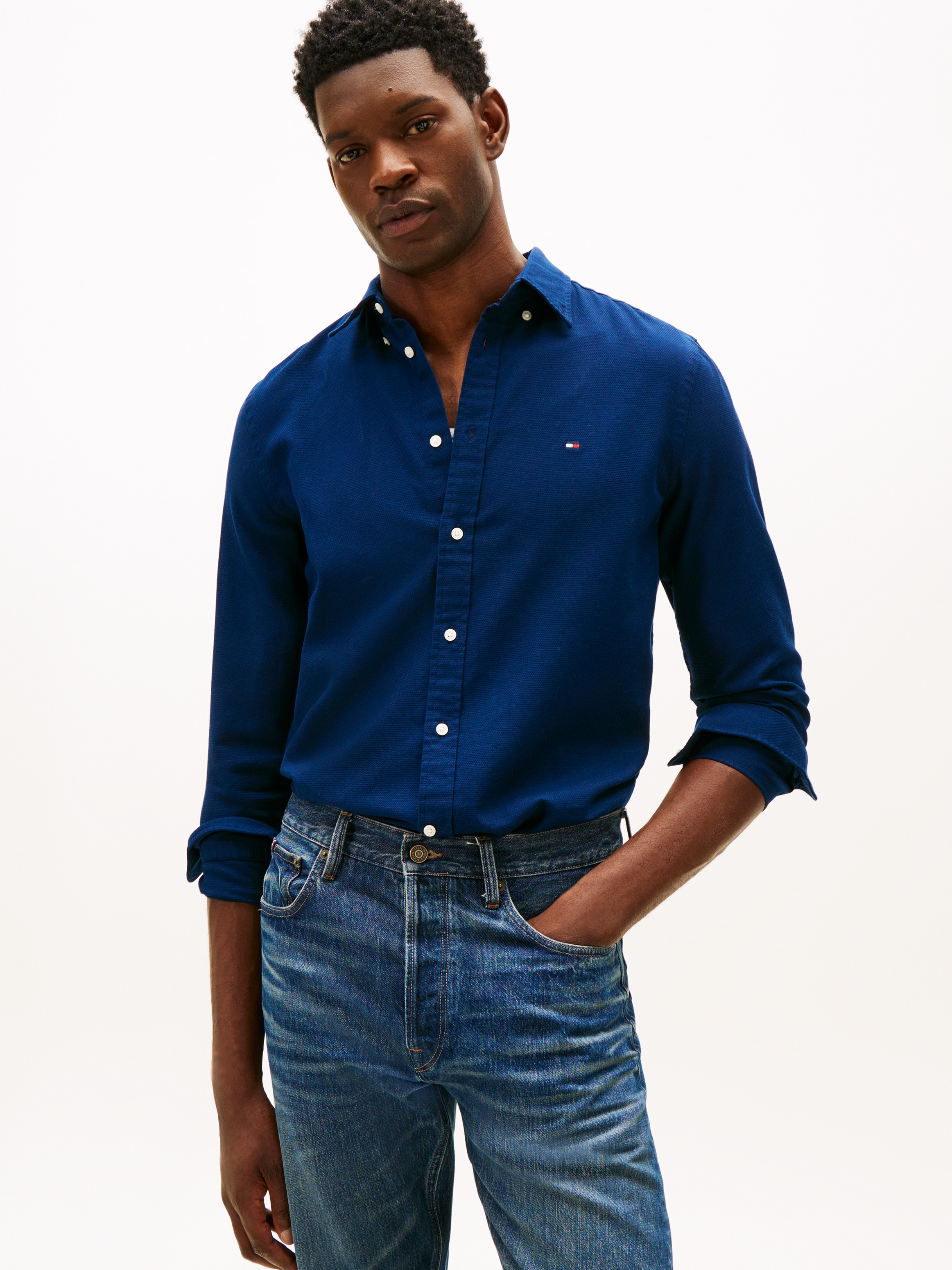 Tommy Hilfiger Langarmhemd "FLEX DOBBY" slim fit, Button-down-Kragen, unifa günstig online kaufen